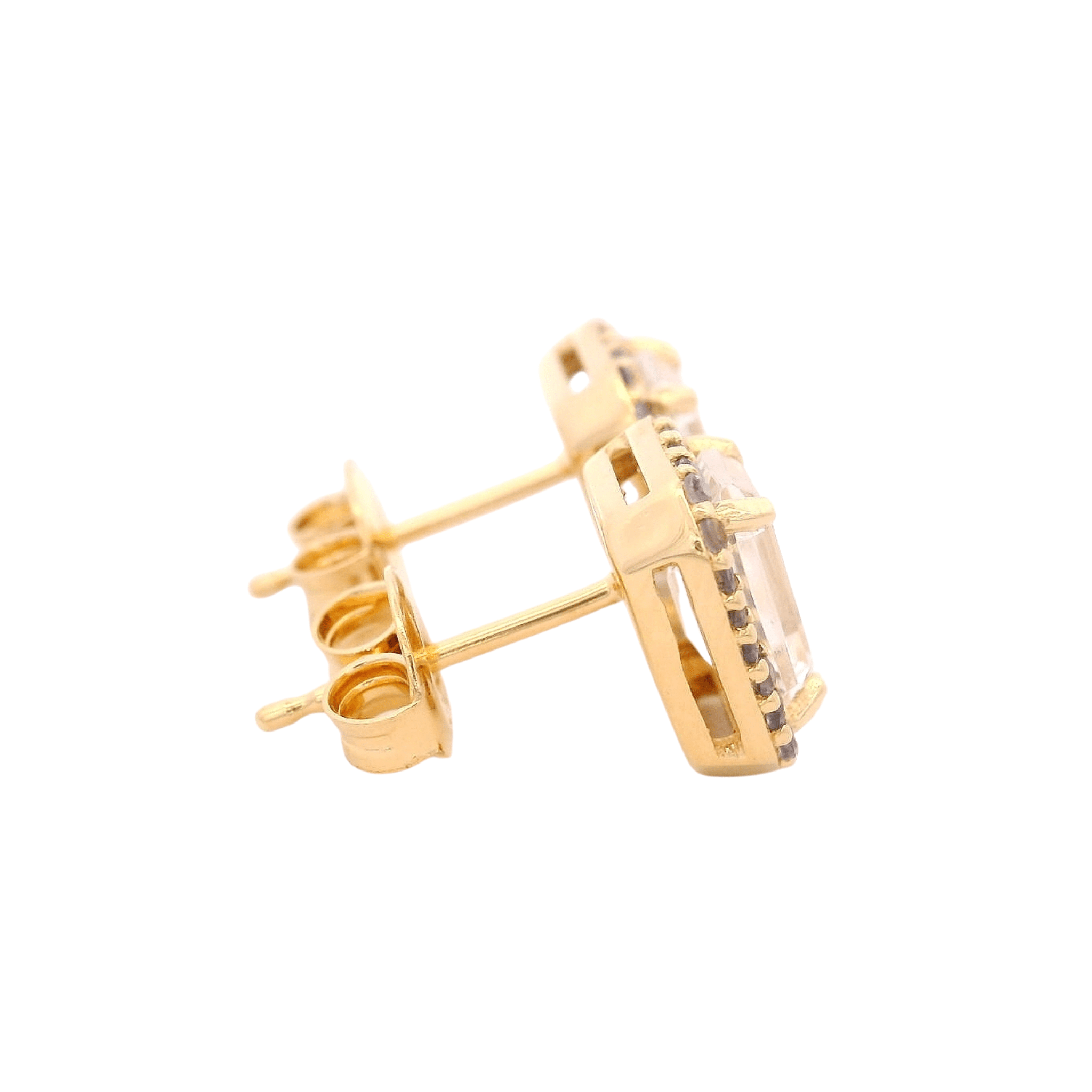 925YG BAQUETTE TOPAZ WHITE AROUND IOLITE EARRINGS - C'SANTOS