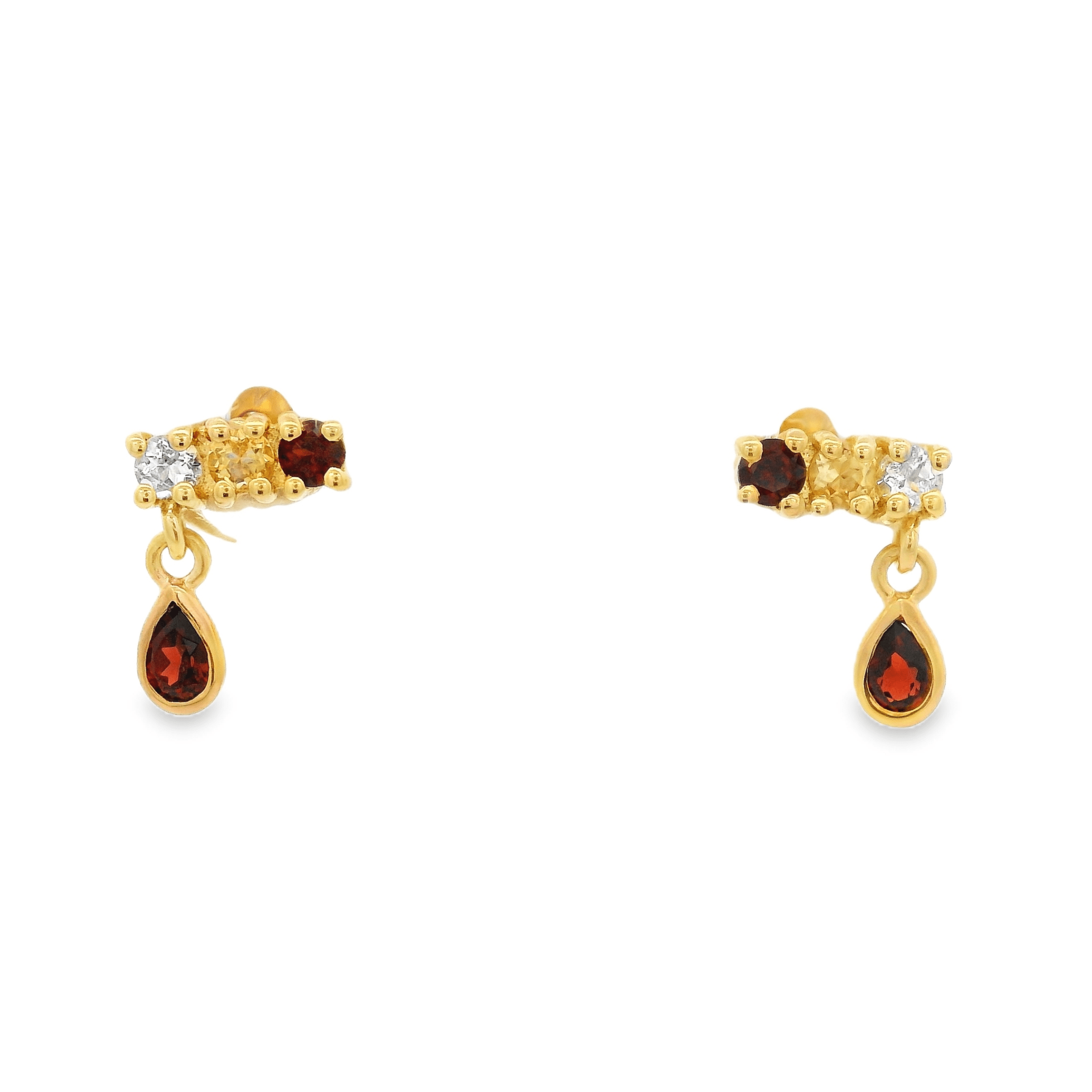 925YG BAR 3 STONE WITH DROP GARNET EARRINGS - C'SANTOS