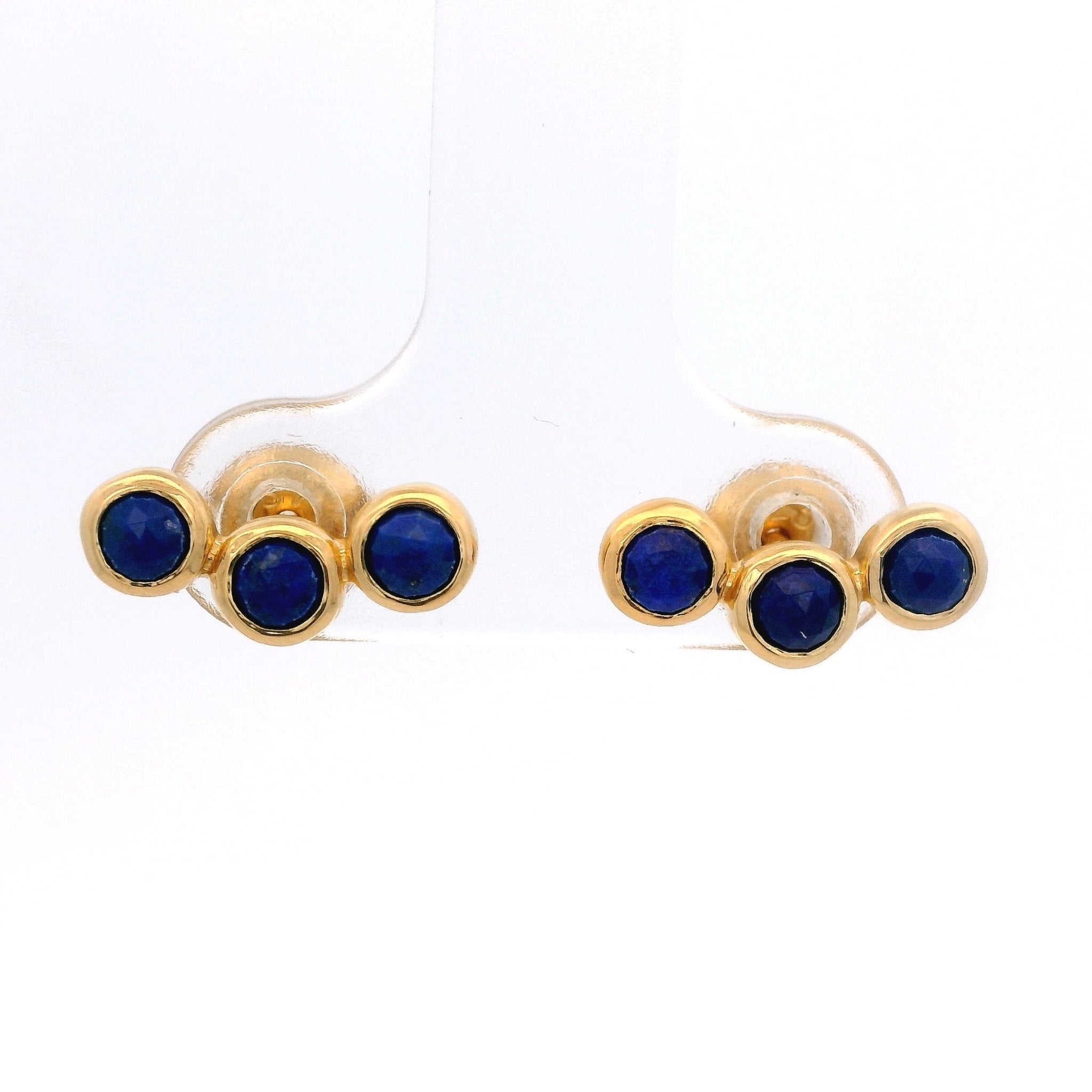925YG BAR CURV 3 STONE BEZEL LAPIS LAZULI EARRINGS - C'SANTOS
