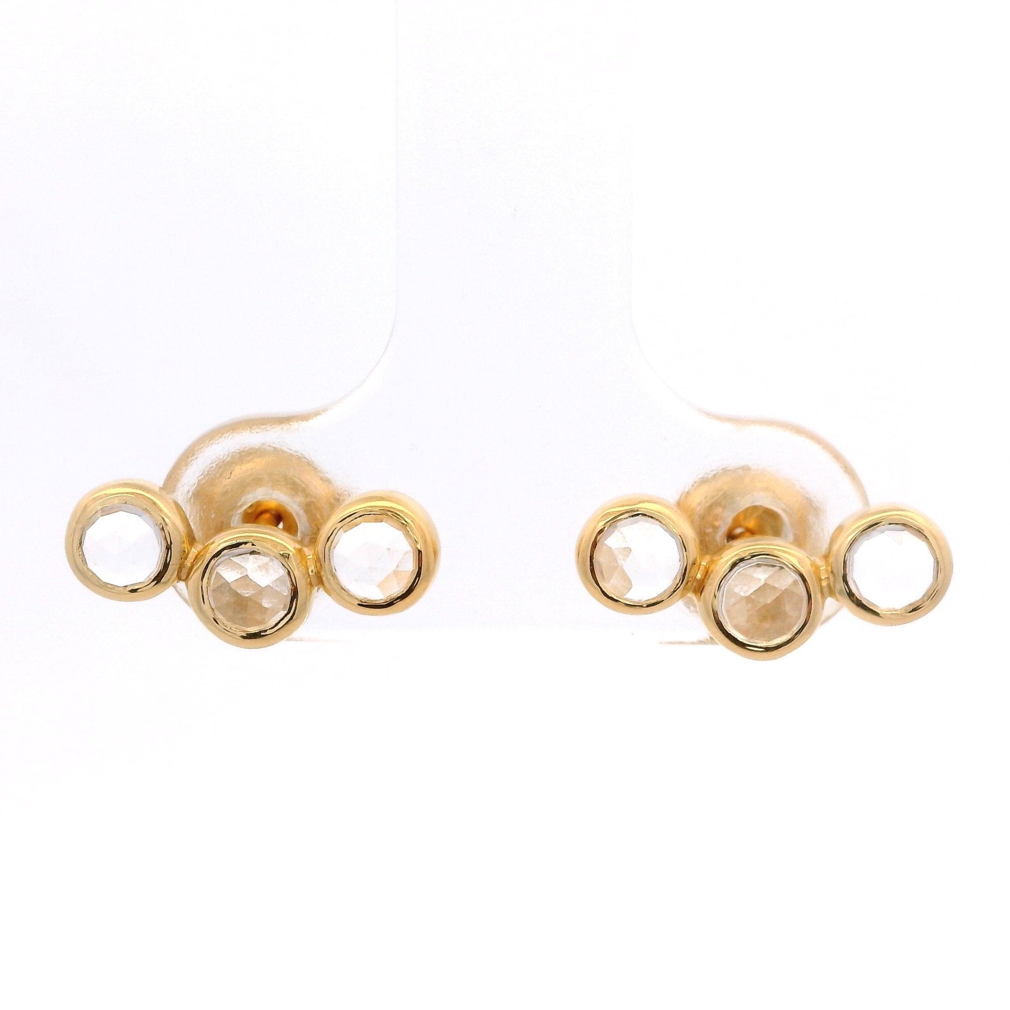 925YG BAR CURV 3 STONE BEZEL ROCK CRYSTAL EARRINGS - C'SANTOS