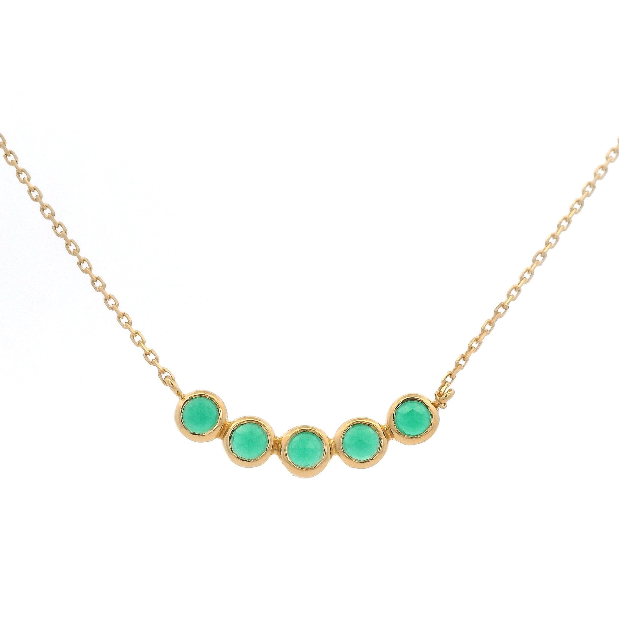 925YG BAR CURV 5 STONE BEZEL ONYX GREEN NECKLACE - C'SANTOS