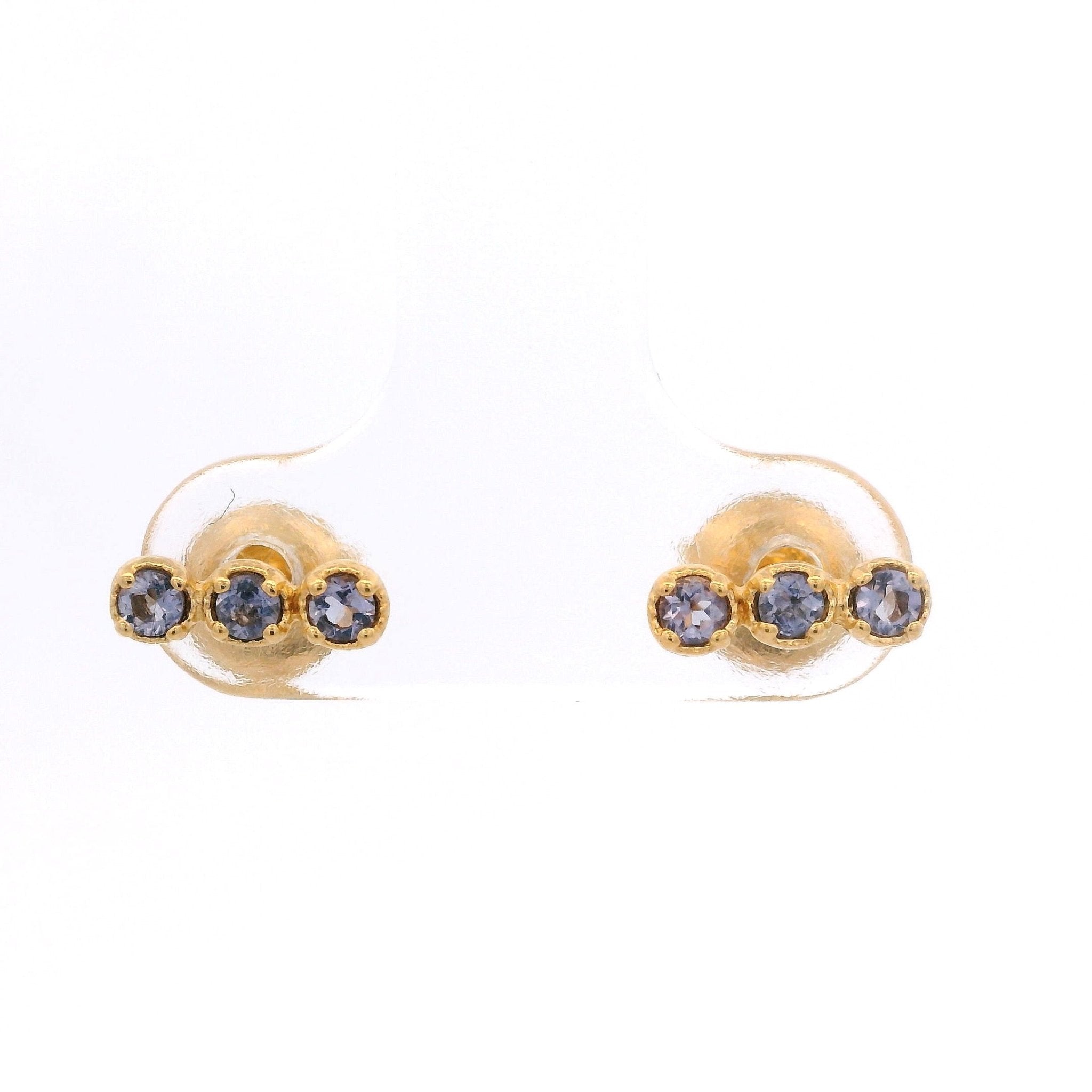 925YG BAR MINI 3 STONE IOLITE EARRINGS - C'SANTOS