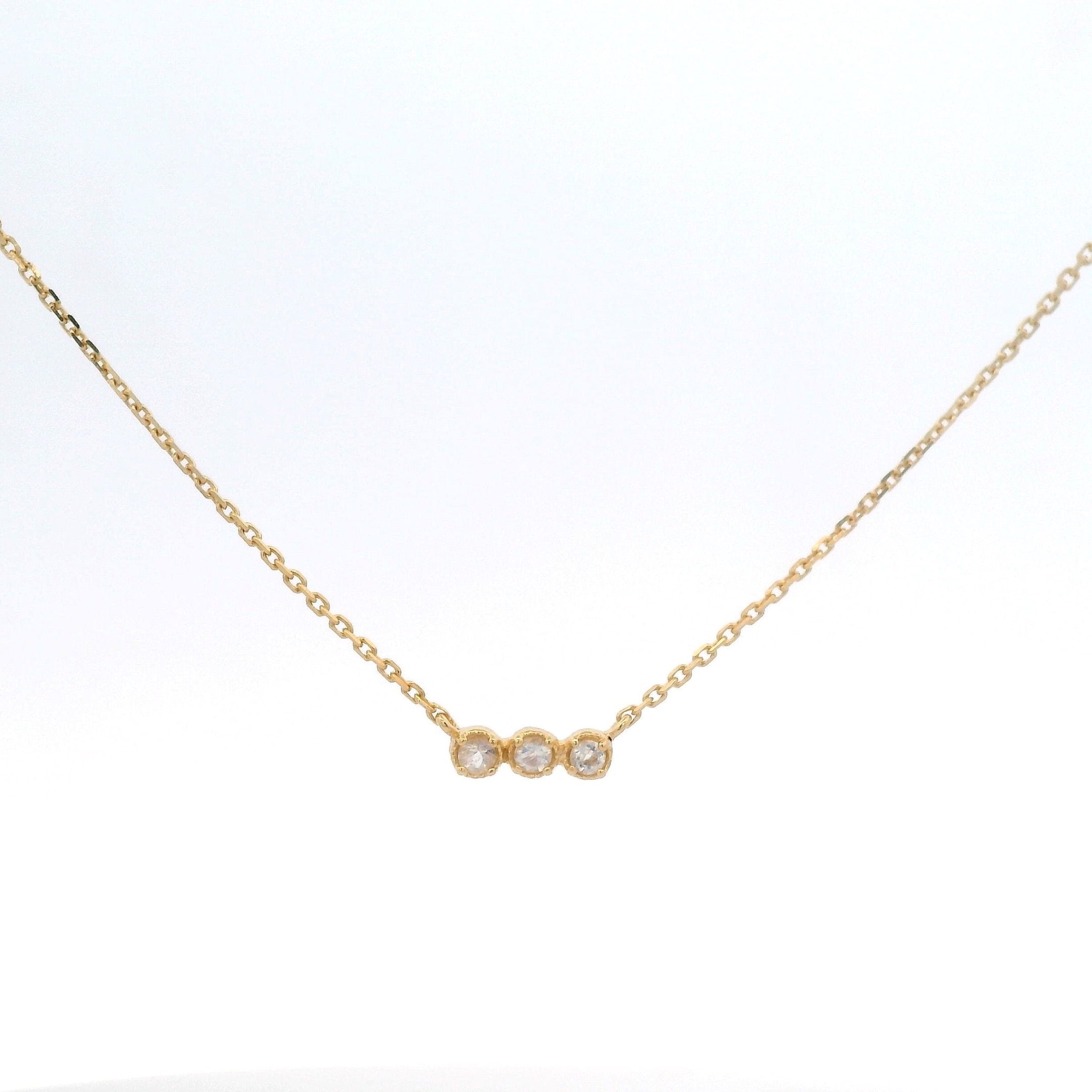925YG BAR MINI 3 STONE MOOSTONE NECKLACE - C'SANTOS