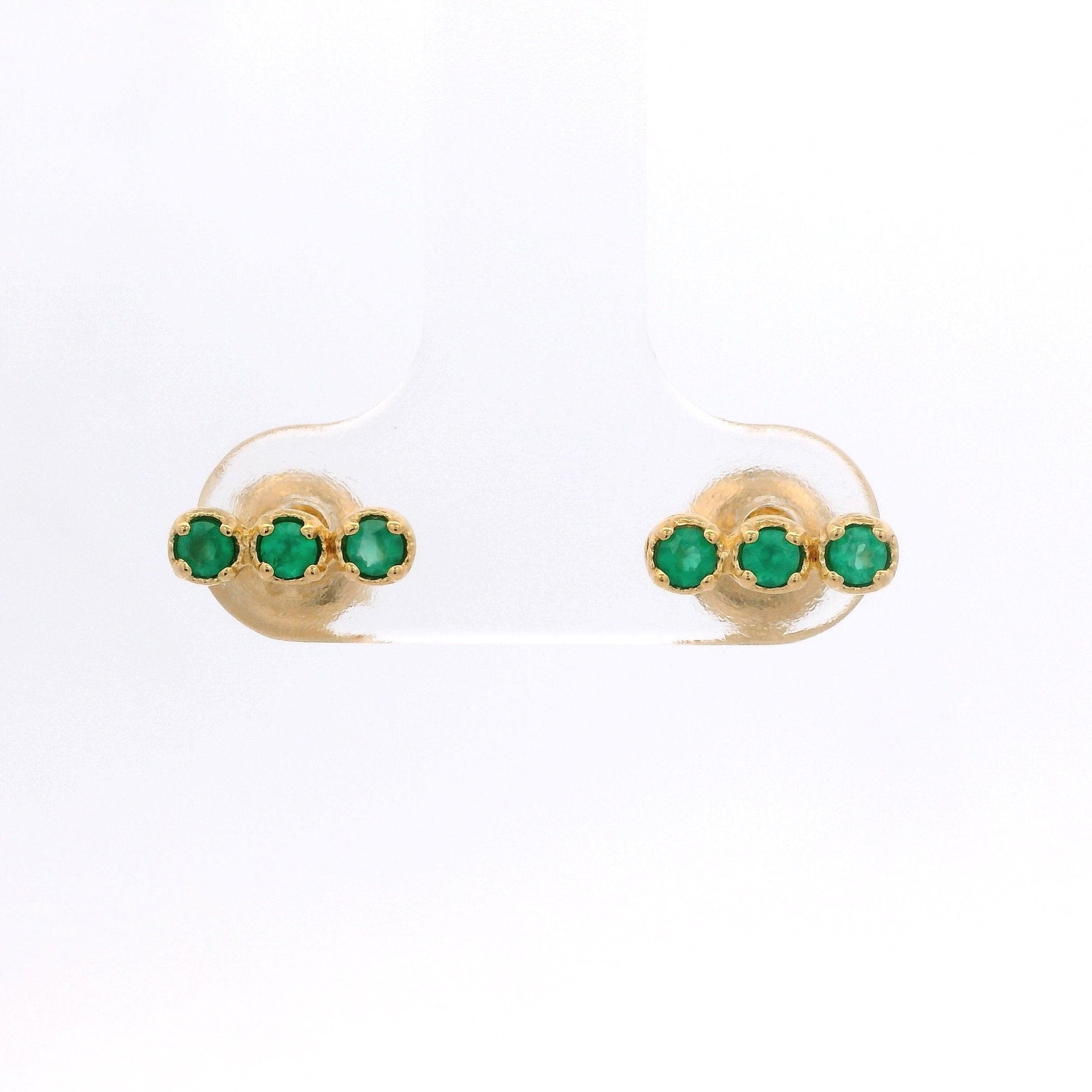 925YG BAR MINI 3 STONE ONYX GREEN EARRINGS - C'SANTOS