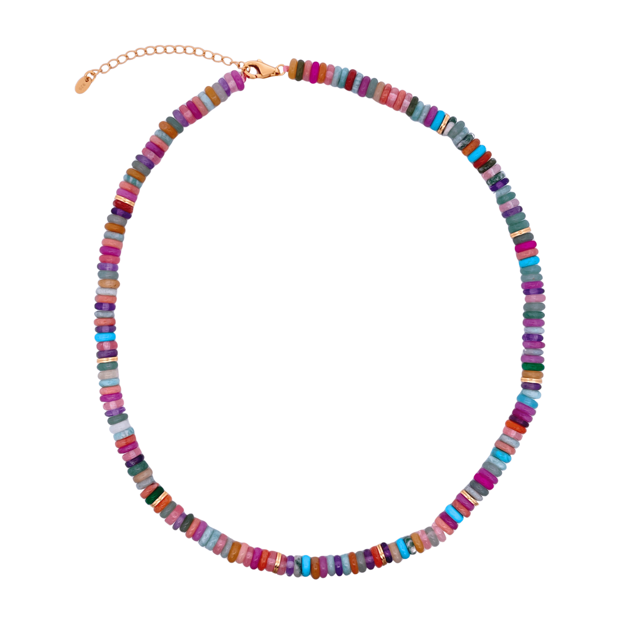 925YG BEANDS AND BALL GOLD NECKLACE TQ & TOURMALINE MULTICOLOR - C'SANTOS