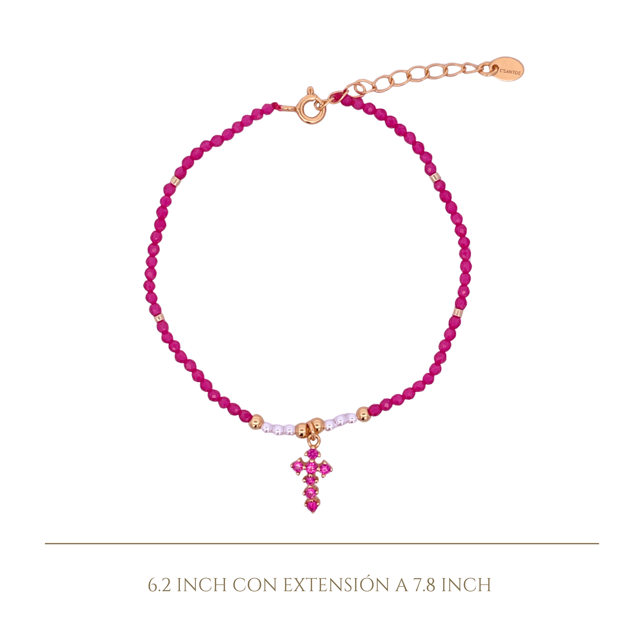 925YG BEANDS WITH CROSS BRACELET RUBY - C'SANTOS