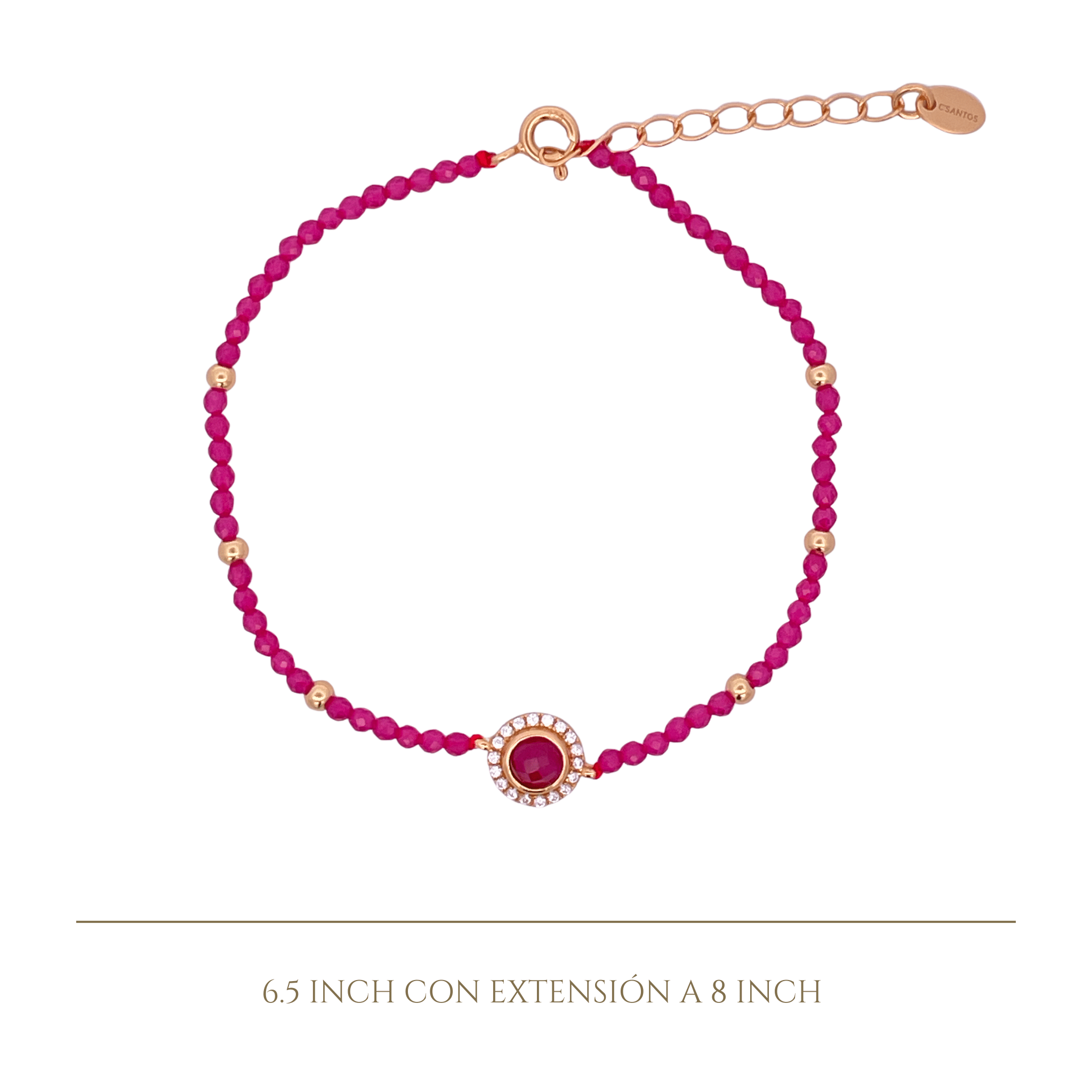 925YG BEANDS WITH SOLITARY HALO BRACELET RUBY - C'SANTOS