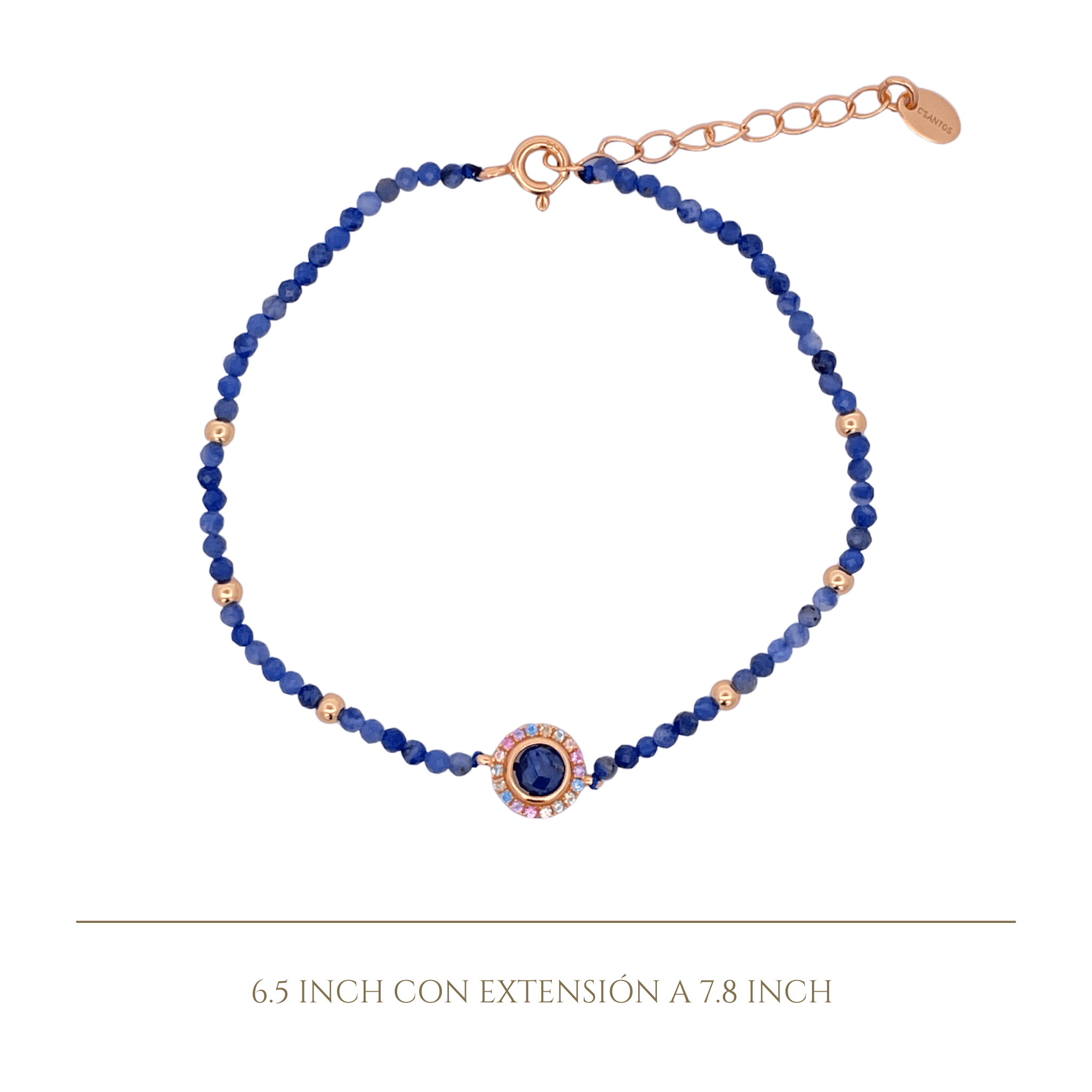 925YG BEANDS WITH SOLITARY HALO BRACELET SODALITE - C'SANTOS