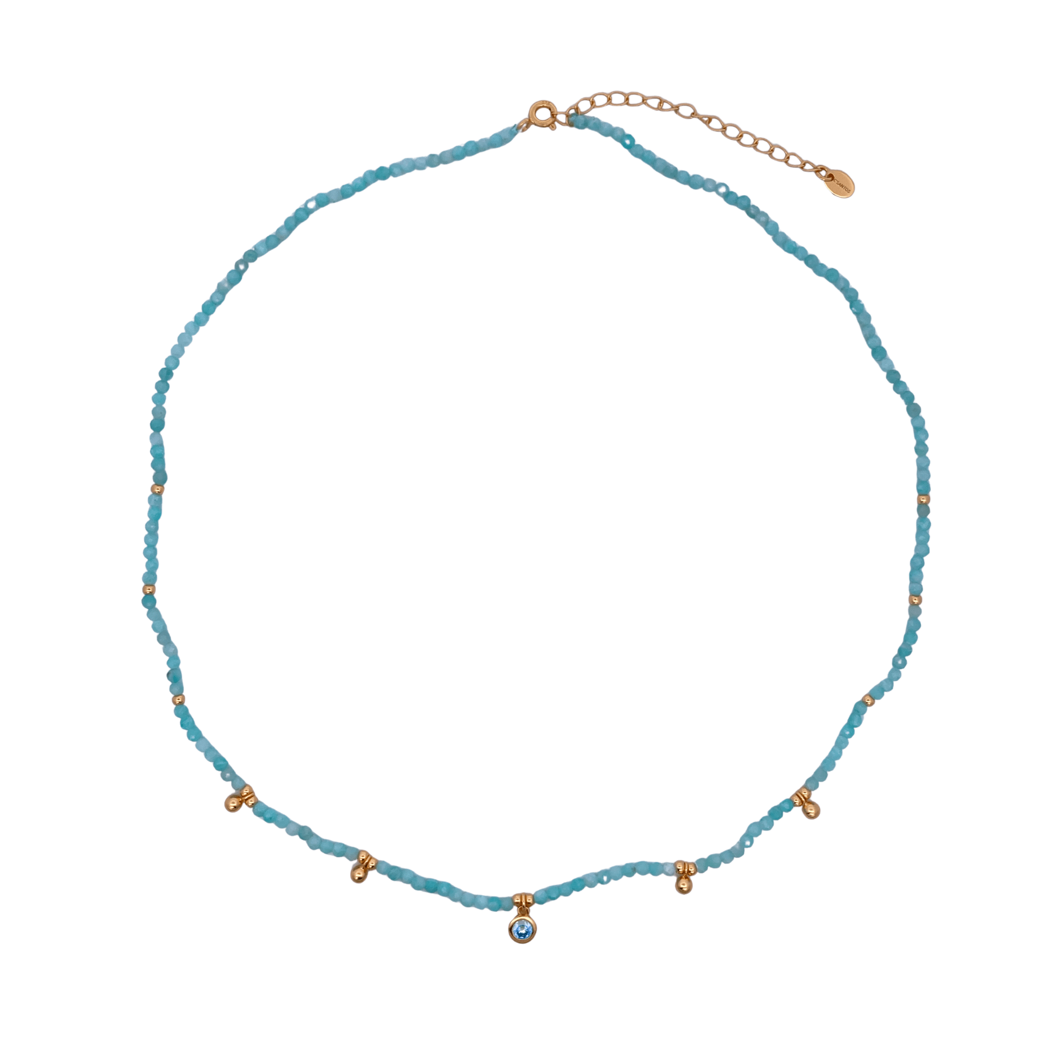 925YG BEANDS WITH STATION BALLS NECKLACE AMAZONITE - C'SANTOS