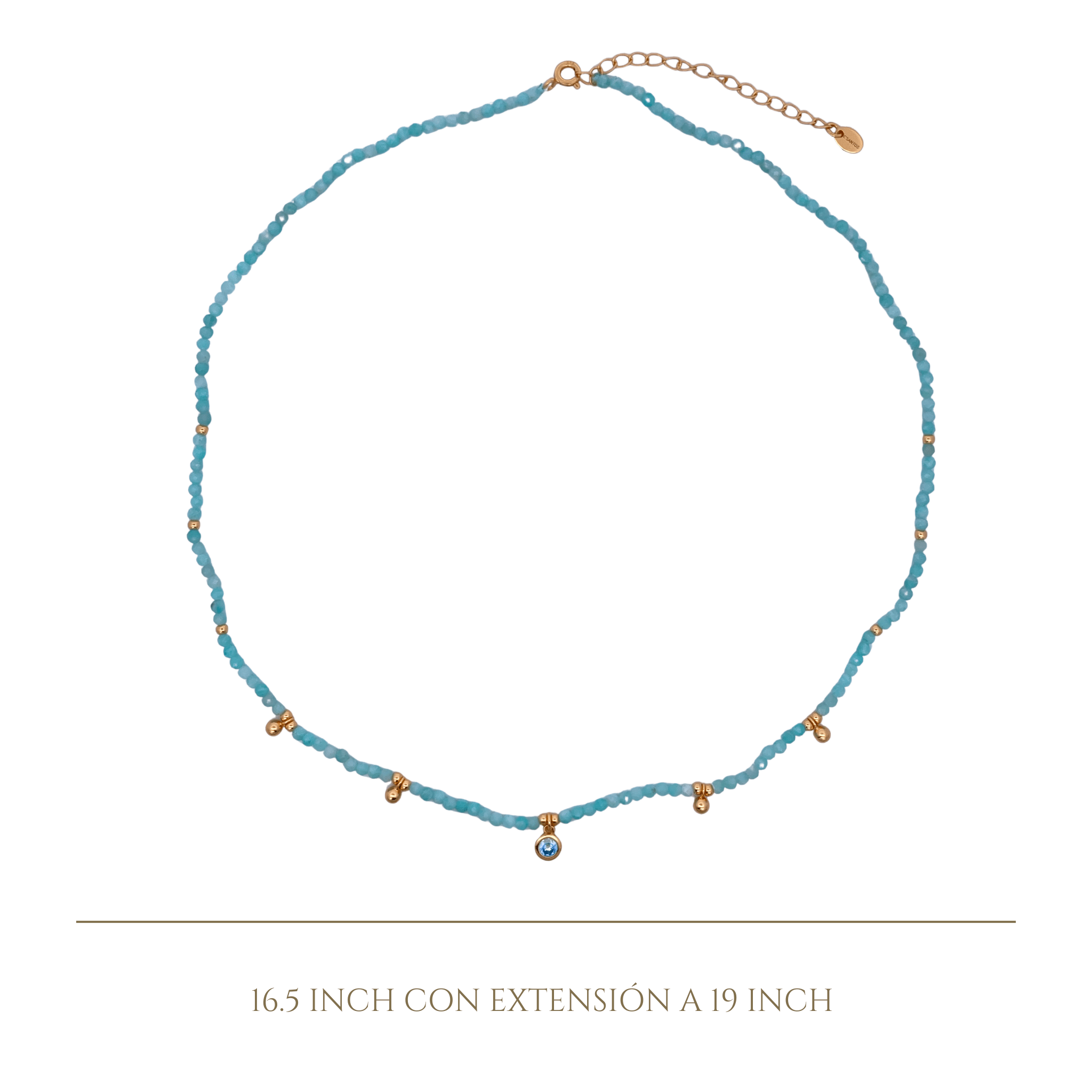 925YG BEANDS WITH STATION BALLS NECKLACE AMAZONITE - C'SANTOS