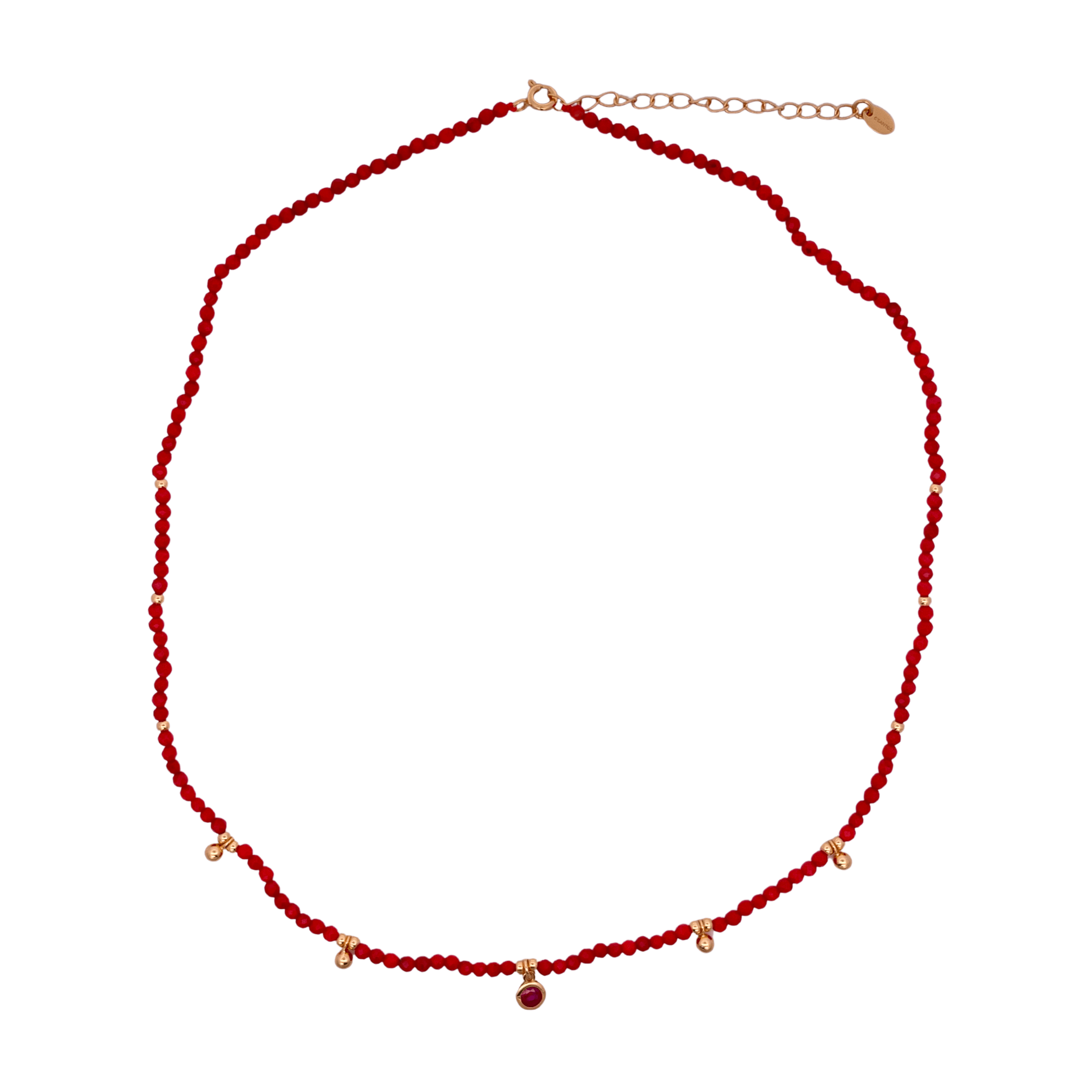 925YG BEANDS WITH STATION BALLS NECKLACE RED CORAL - C'SANTOS
