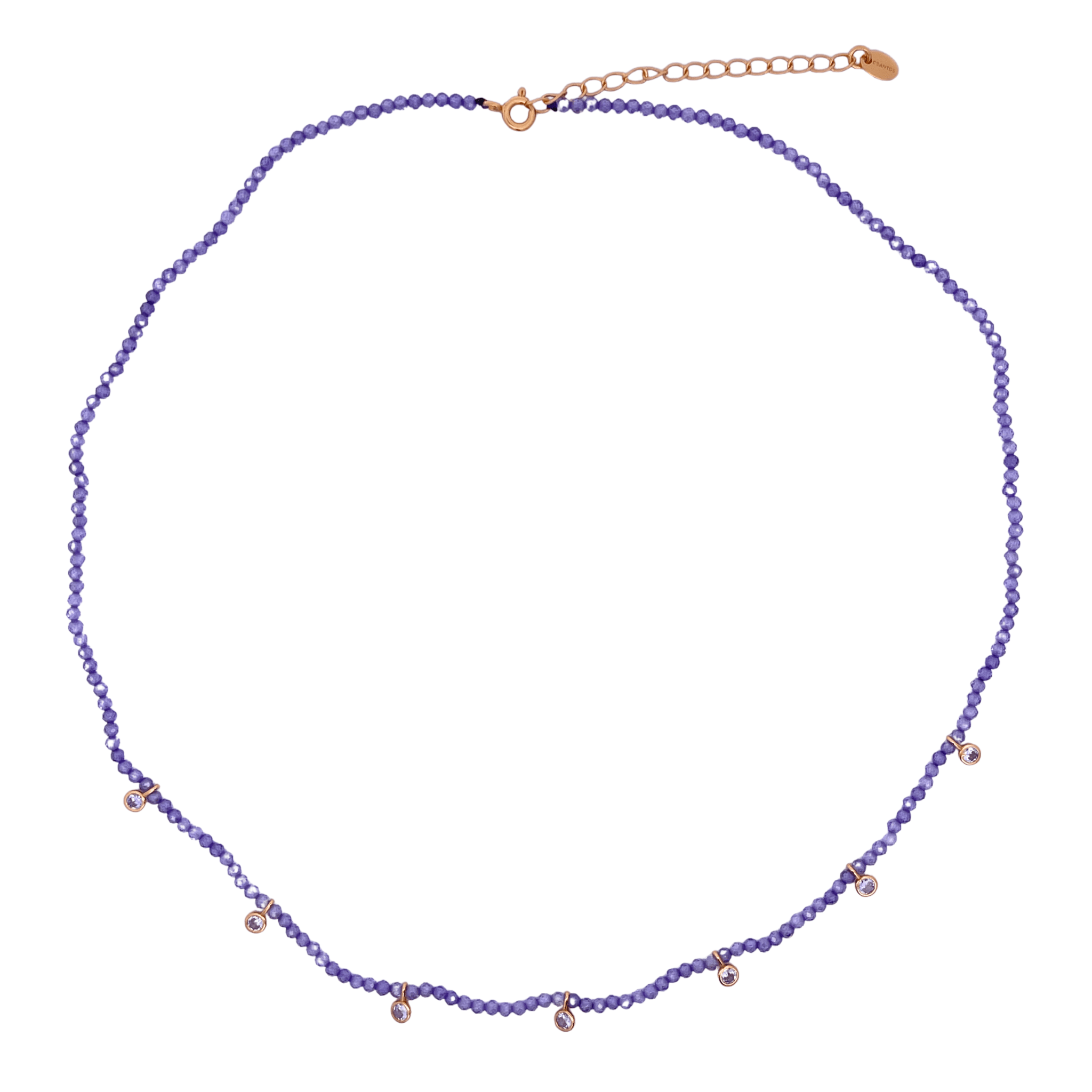 925YG BEANDS WITH STATION HEART NECKLACE DARK PURPLE CZ - C'SANTOS