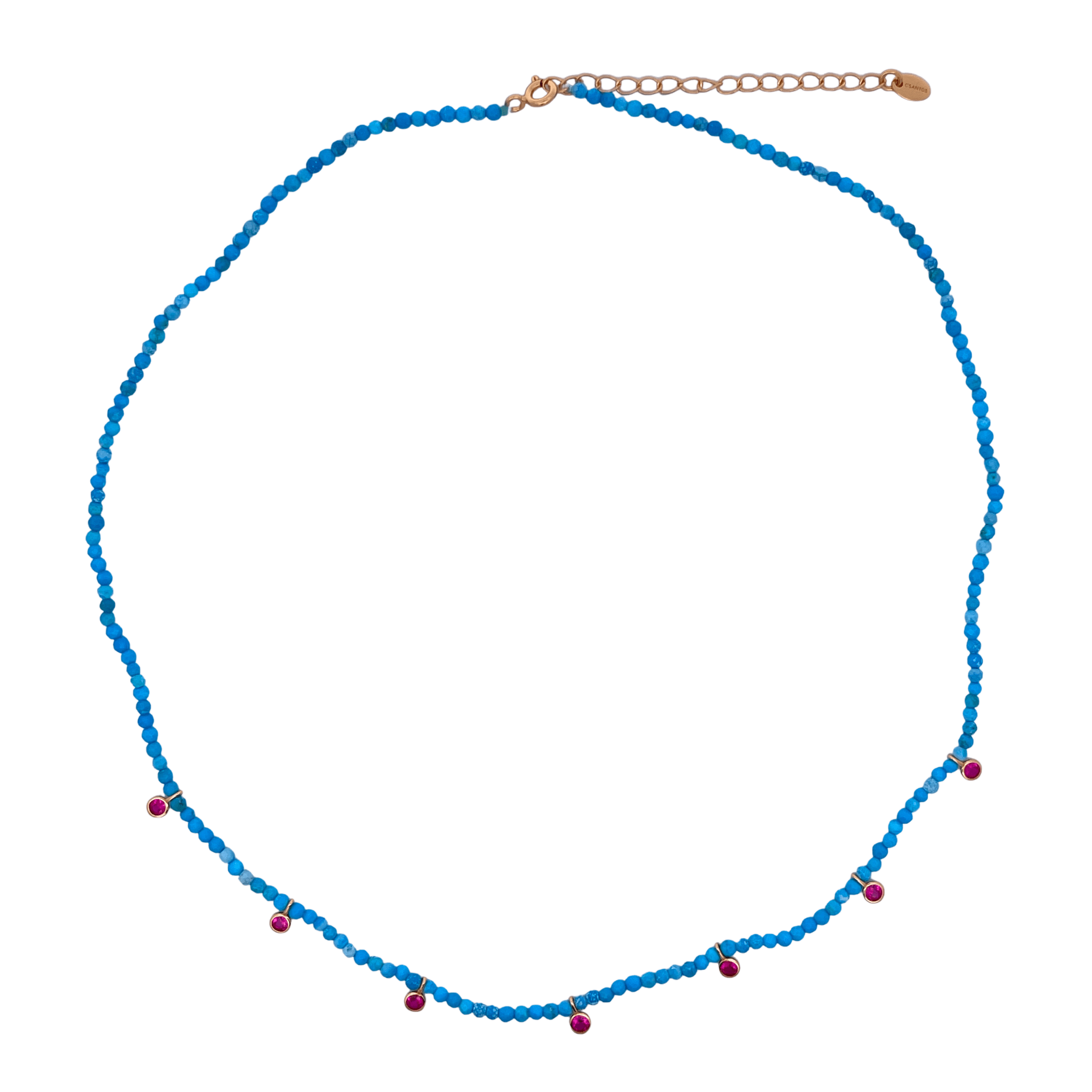 925YG BEANDS WITH STATION HEART NECKLACE HOWLITE TURQUOISE - C'SANTOS