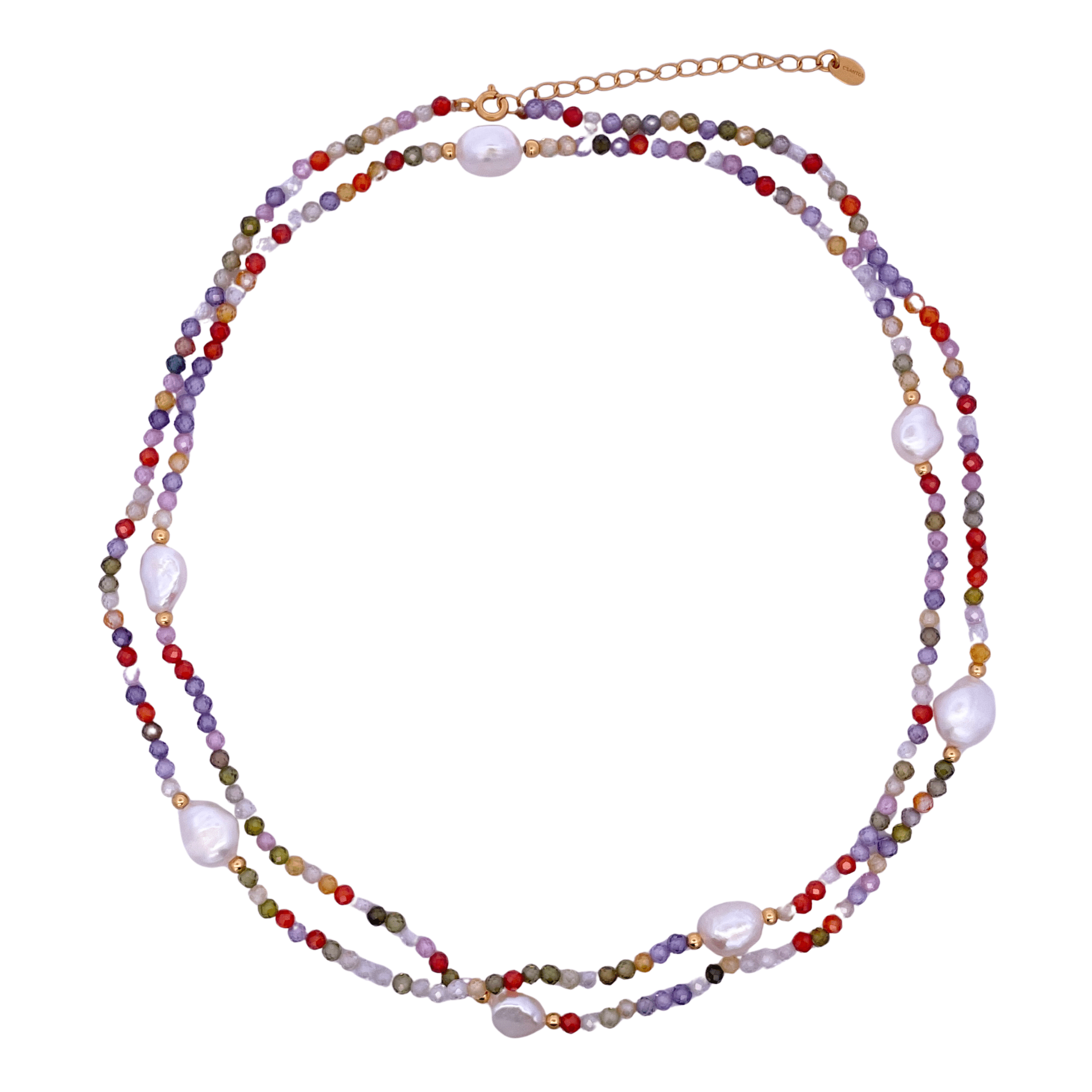 925YG BEANDS WITH STATION PEARL NECKLACE TOURMALINE MULTICOLOR - C'SANTOS