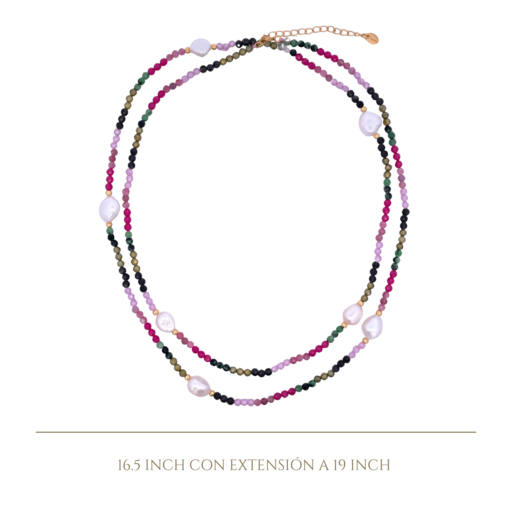 925YG BEANDS WITH STATION PEARL NECKLACE TOURMALINE MULTICOLOR - C'SANTOS