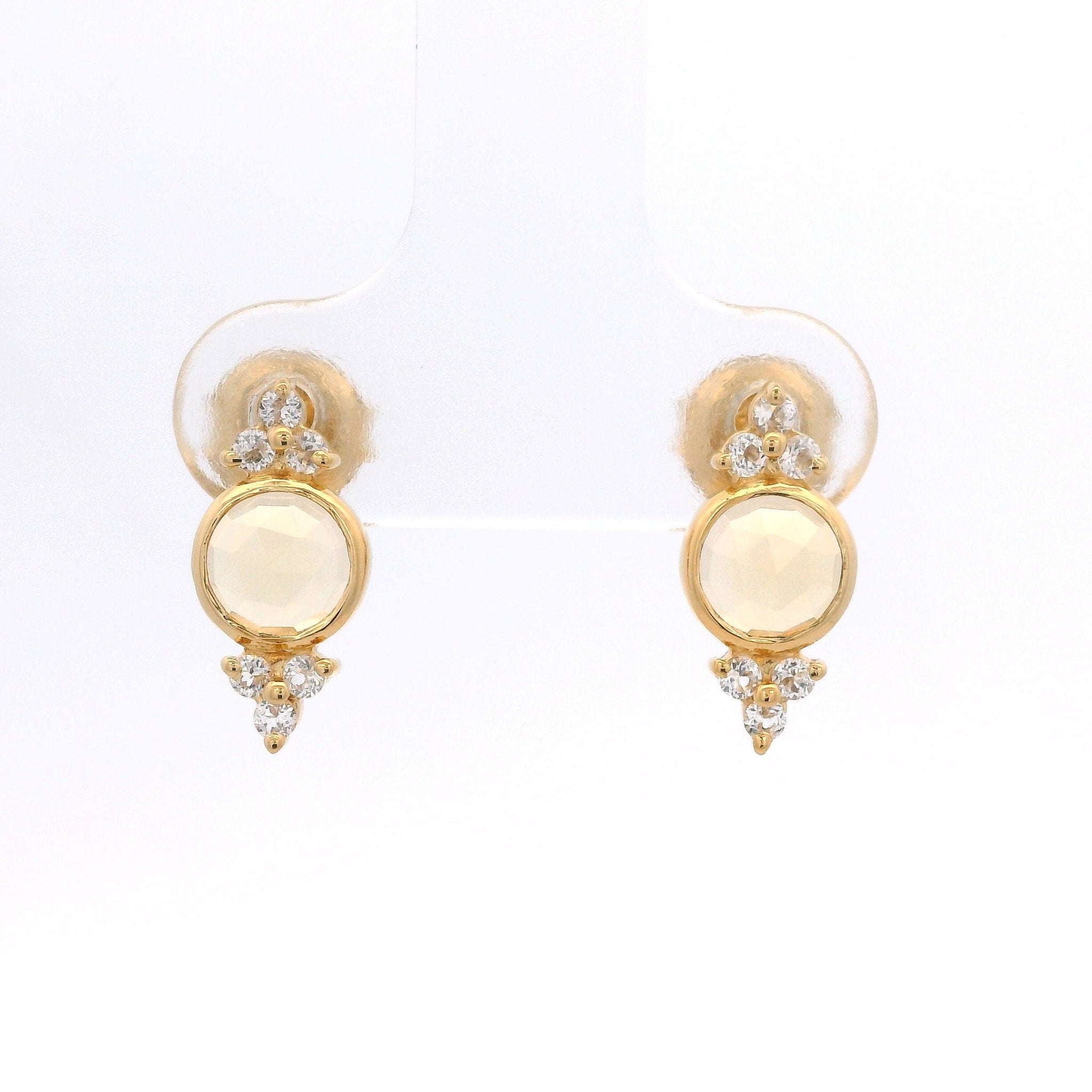 925YG BEZEL CITRINE WITH POINTS TOPAZ WHITE EARRINGS - C'SANTOS