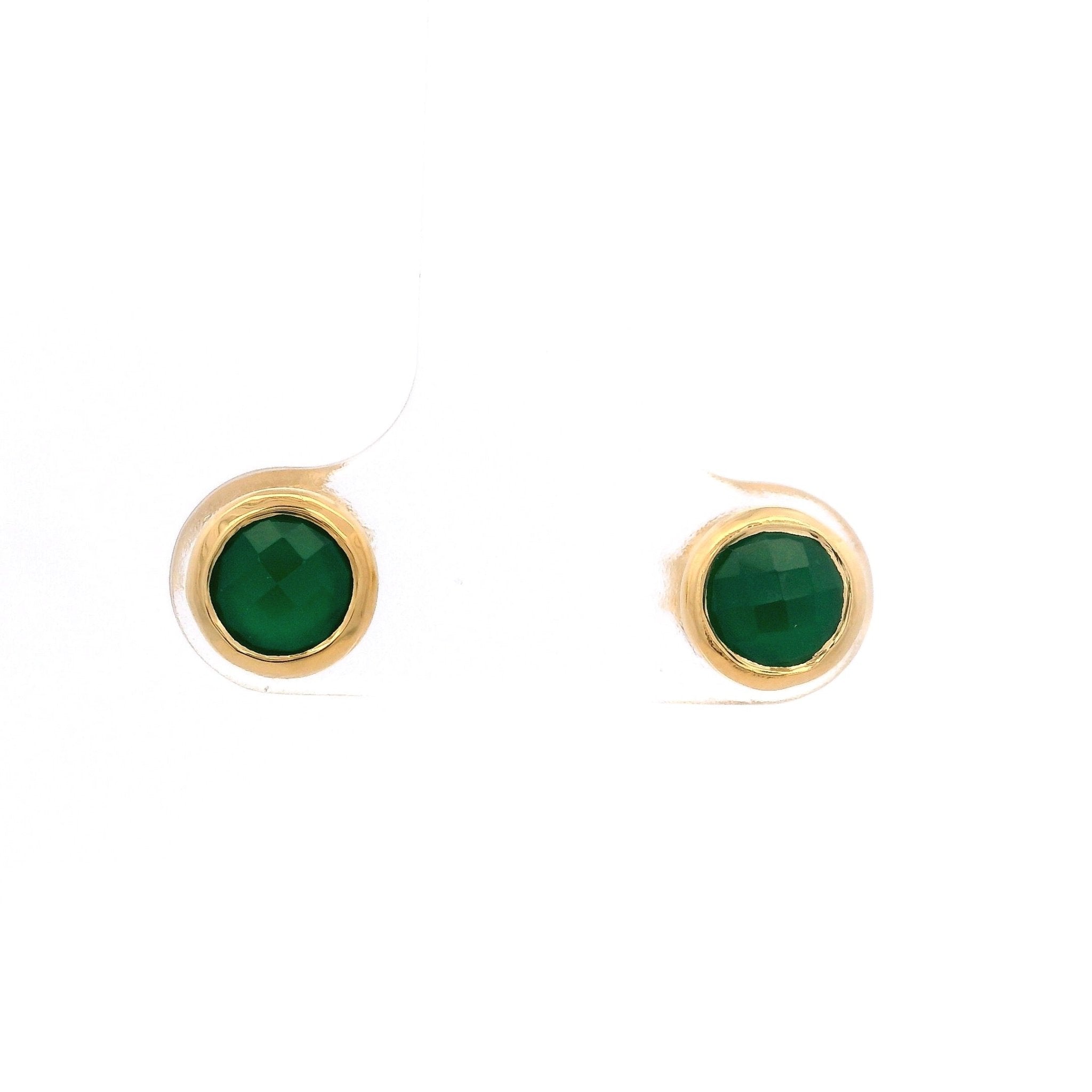 925YG BEZEL ONYX GREEN SOLITARY EARRINGS - C'SANTOS
