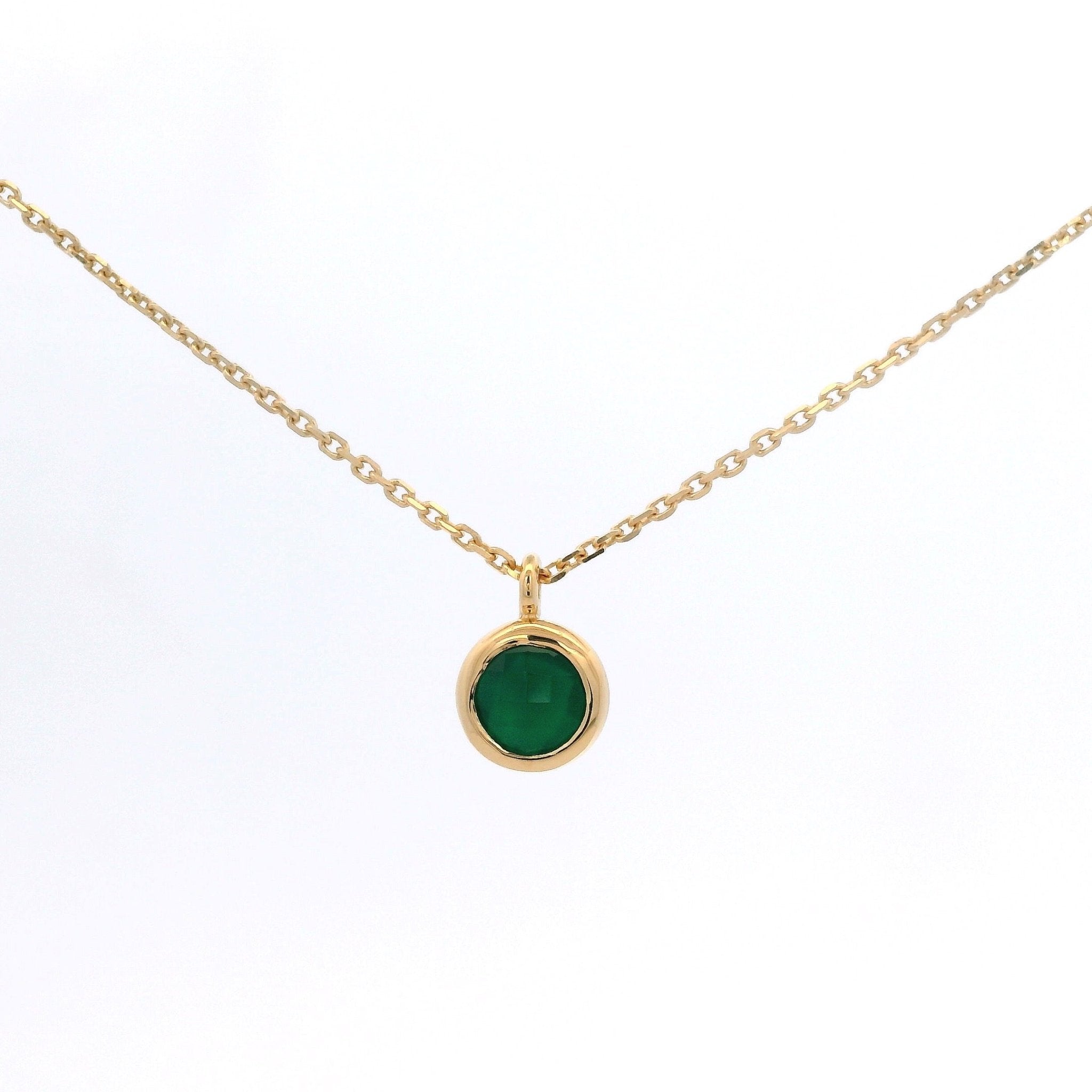 925YG BEZEL ONYX GREEN SOLITARY NECKLACE - C'SANTOS