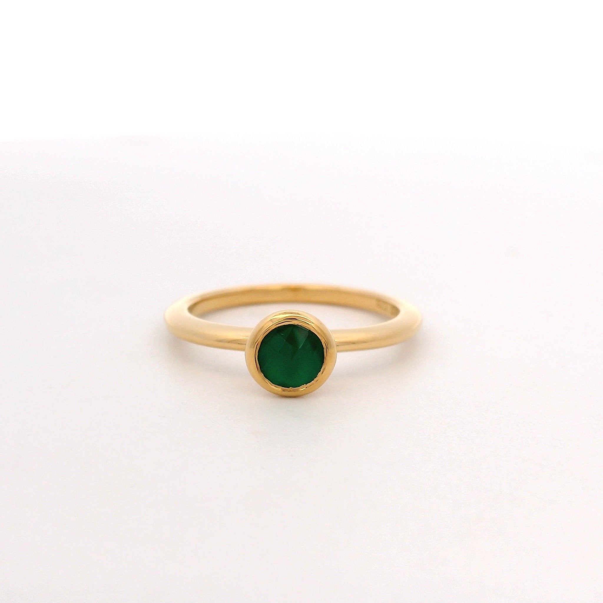 925YG BEZEL ONYX GREEN SOLITARY RING T6.5 - C'SANTOS