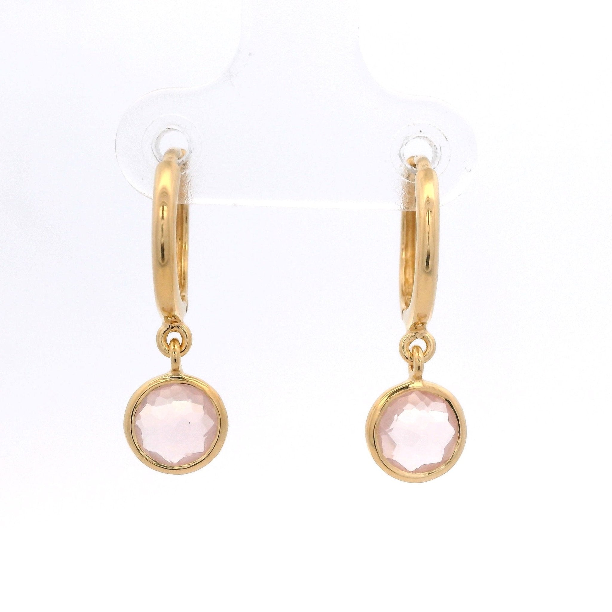 925YG BEZEL PENDANT ROSE QUARTZ HUGGIES - C'SANTOS