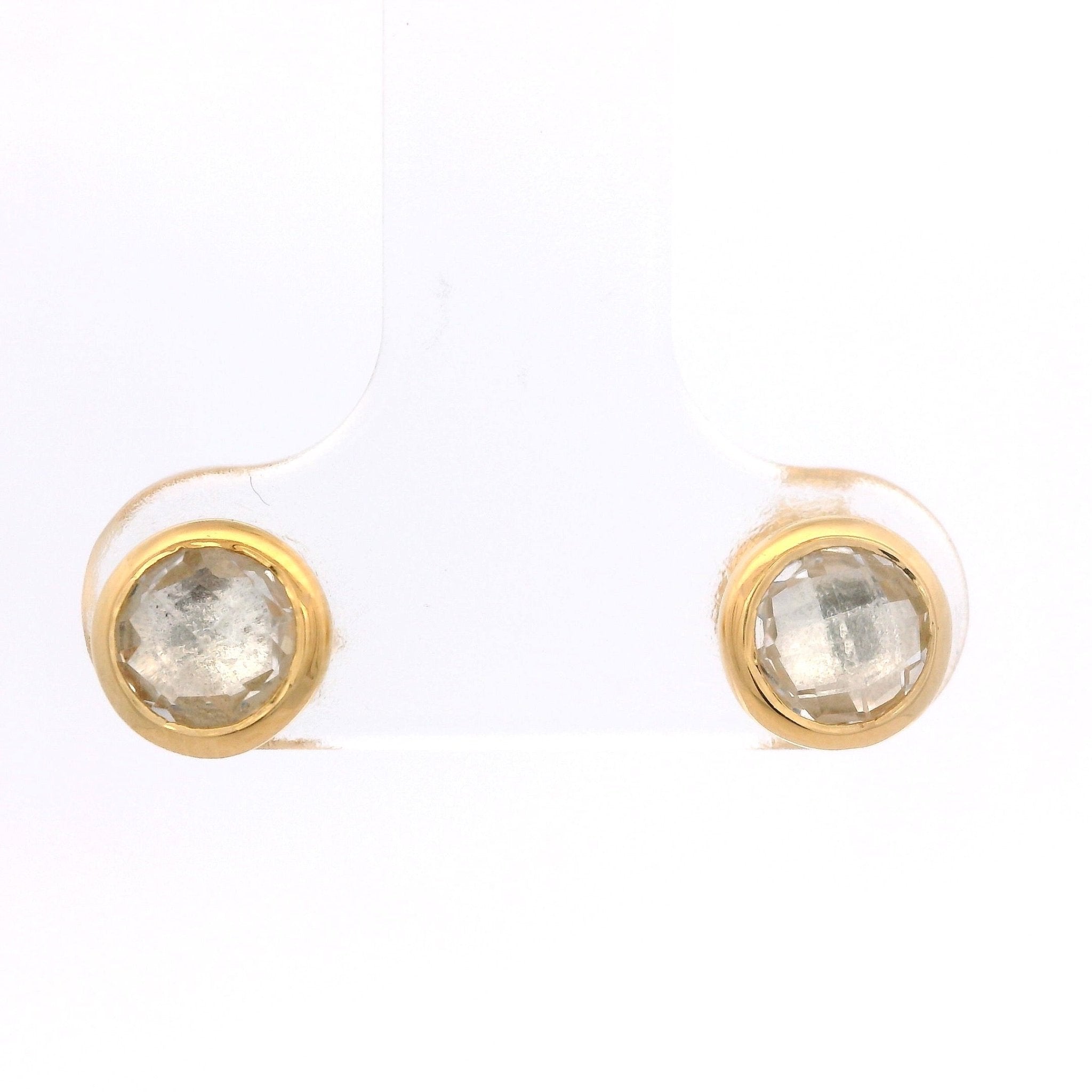 925YG BEZEL ROCK CRYSTAL SOLITARY EARRINGS - C'SANTOS