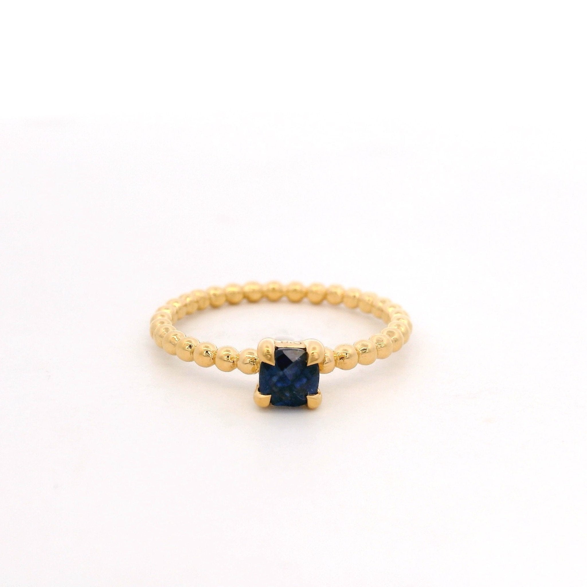 925YG BEZEL SAPPHIRE GLASS FILLED BEANDS RING T6.5 - C'SANTOS