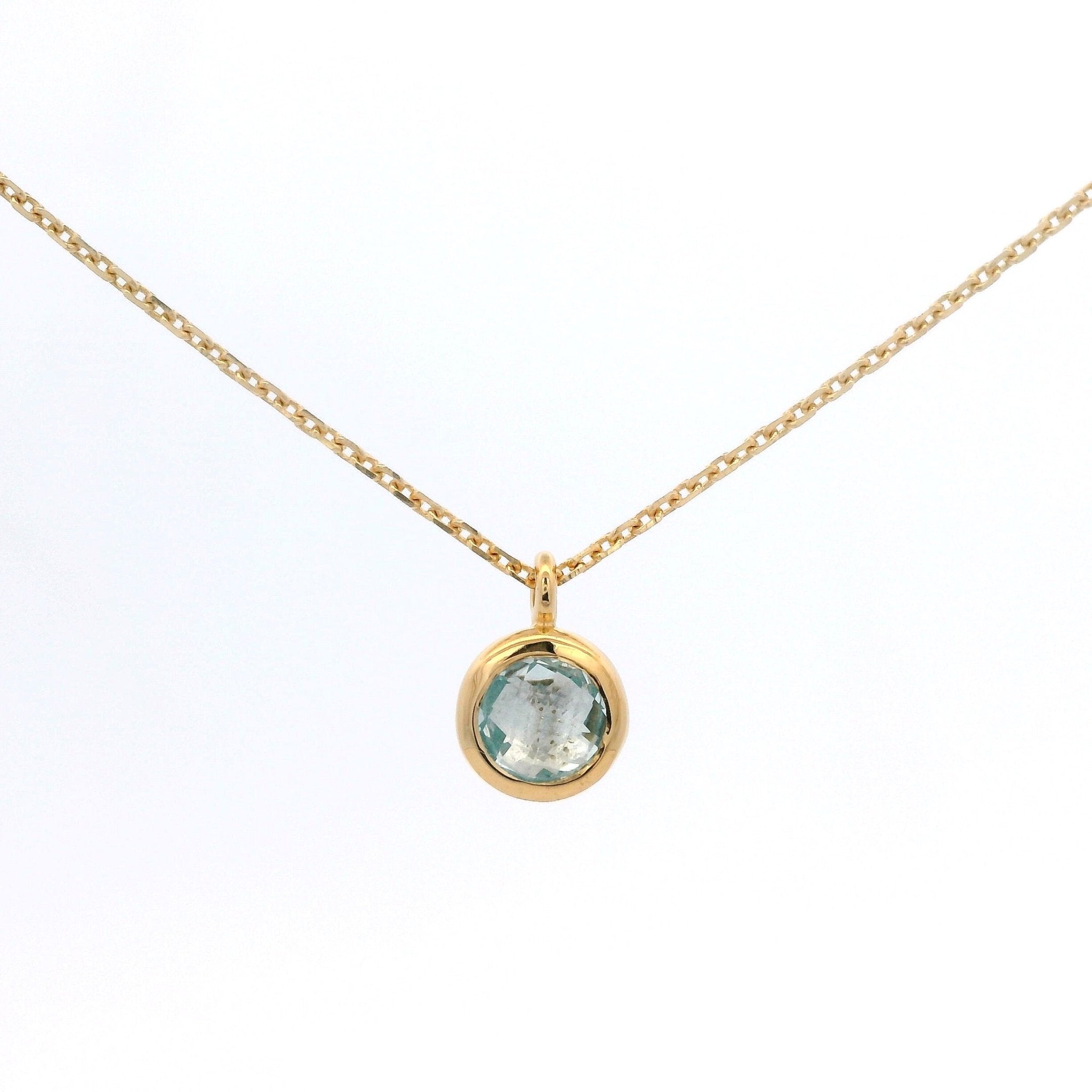 925YG BEZEL TOPAZ BLUE SOLITARY NECKLACE - C'SANTOS