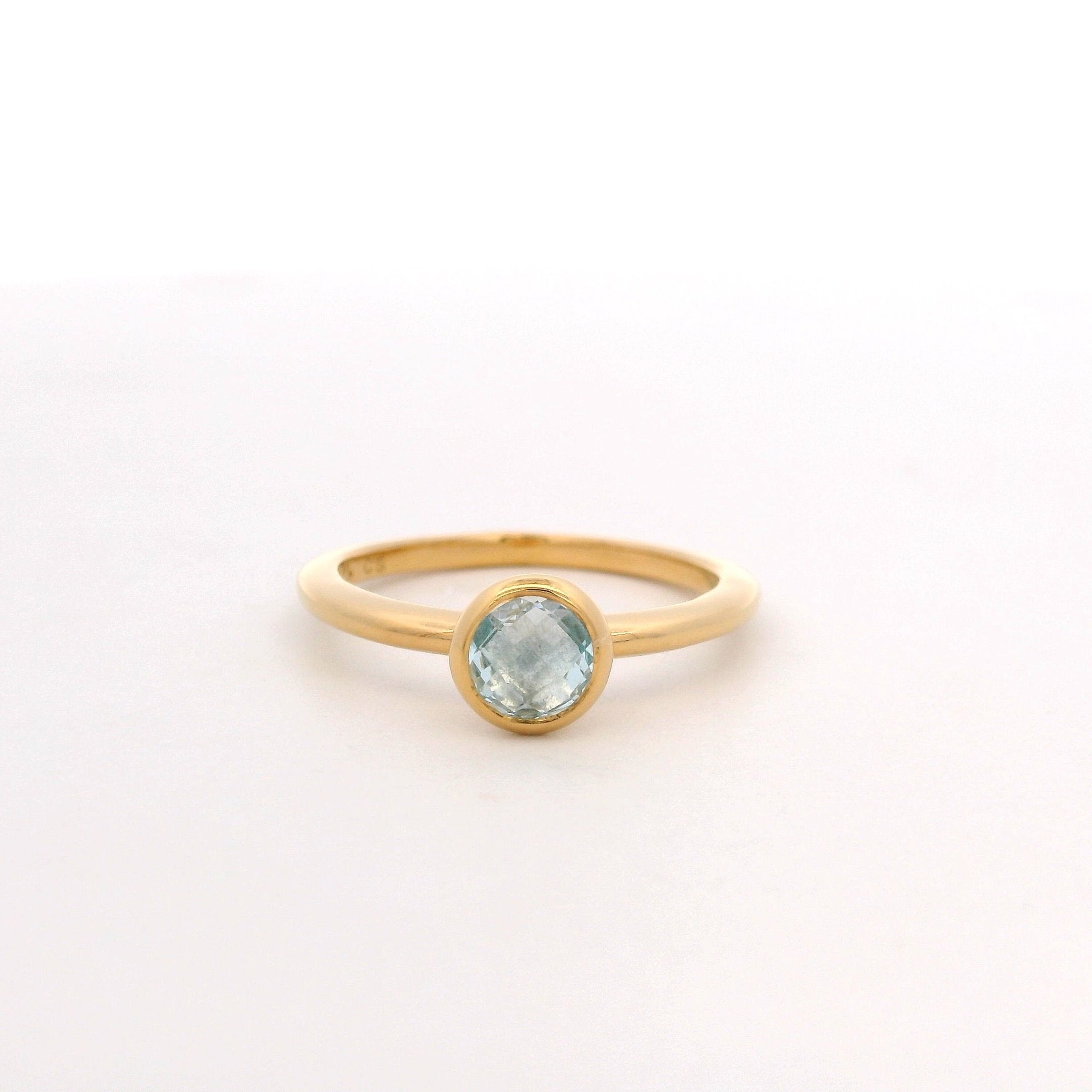 925YG BEZEL TOPAZ BLUE SOLITARY RING T6.5 - C'SANTOS