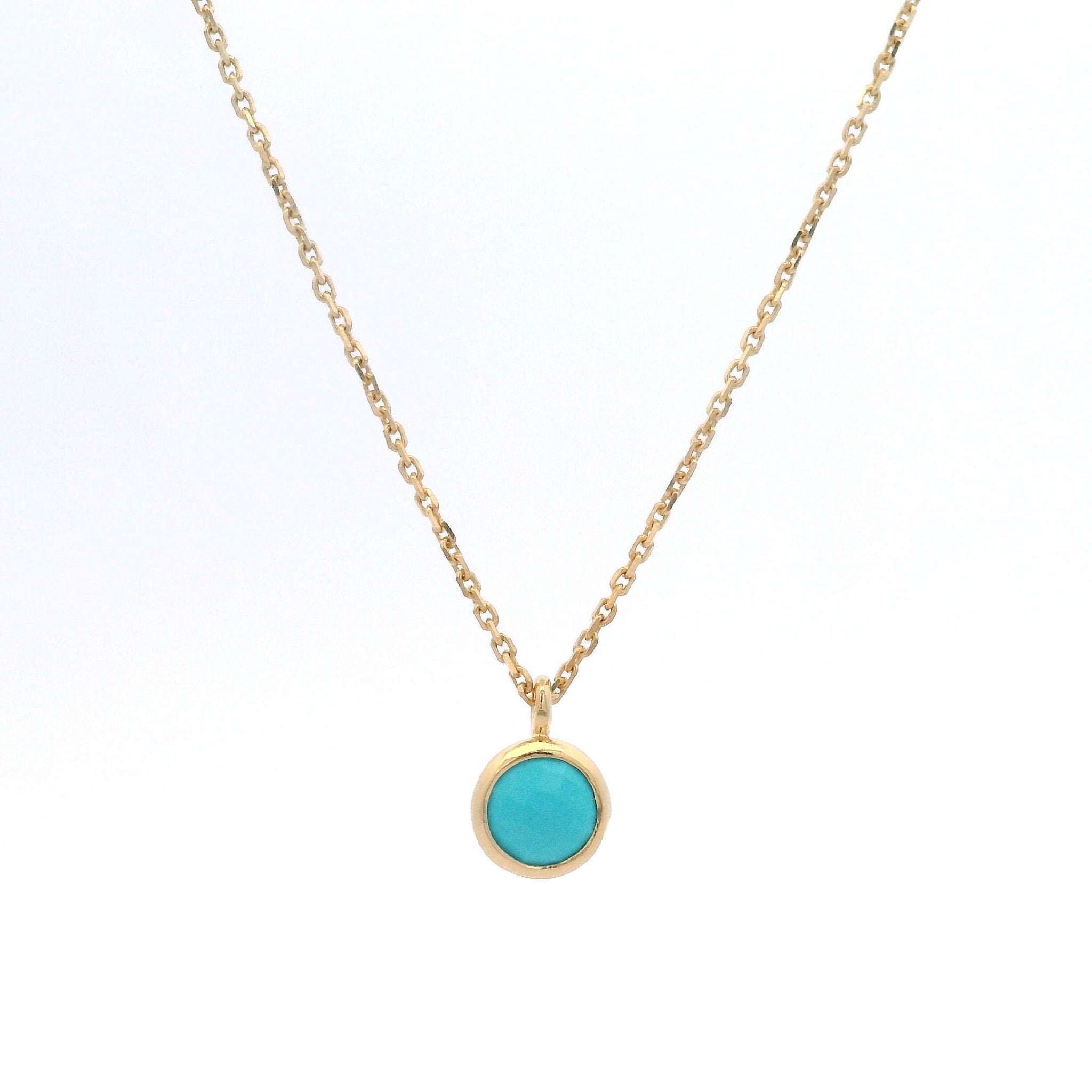 925YG BEZEL TURQUOISE SYN SOLITARY NECKLACE - C'SANTOS
