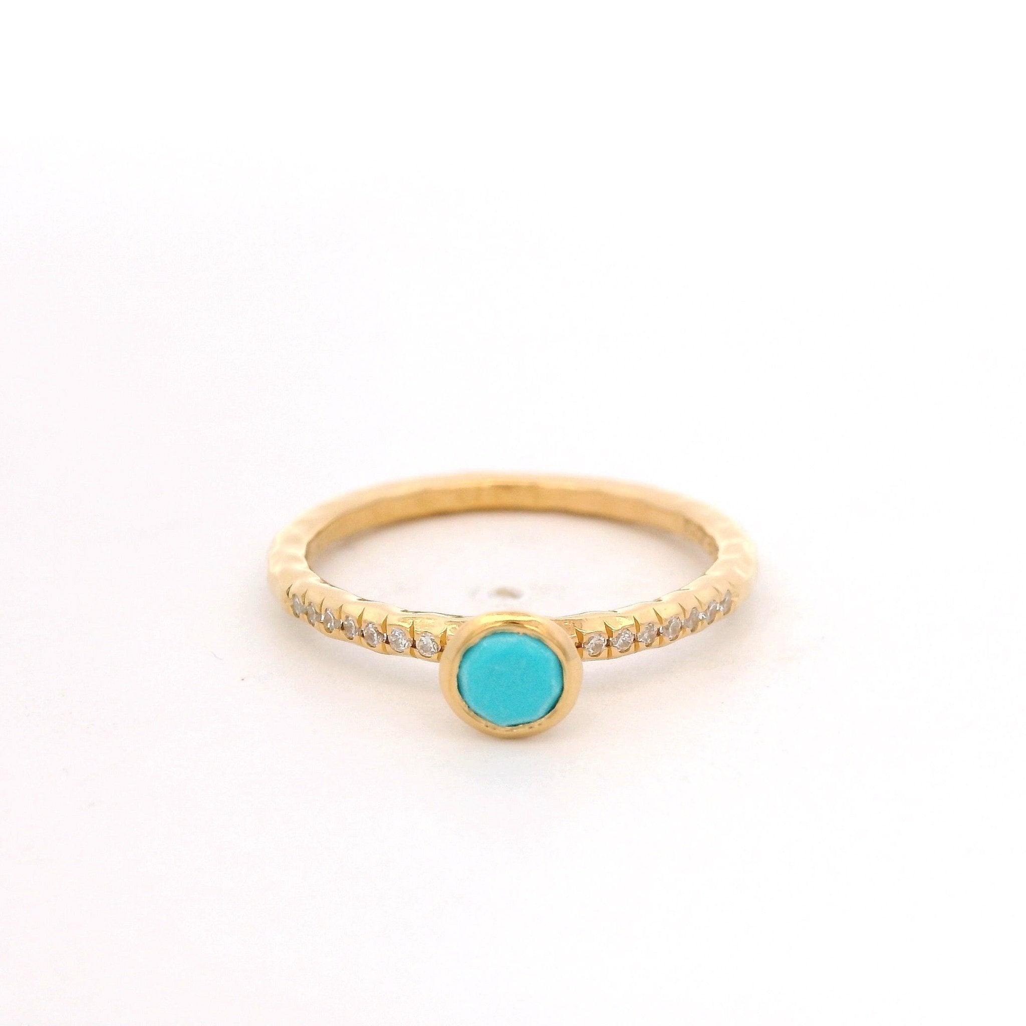 925YG BEZEL TURQUOISE SYN SOLITARY RING T6.5 - C'SANTOS
