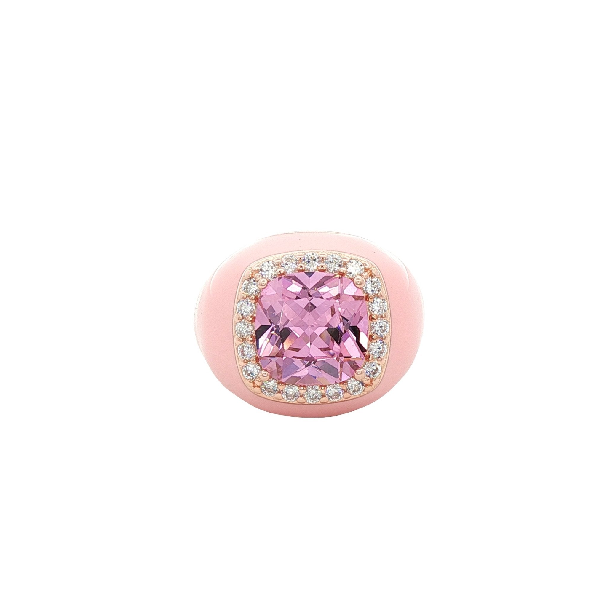 925YG BIG SQUARE PINK CZ RING - C'SANTOS