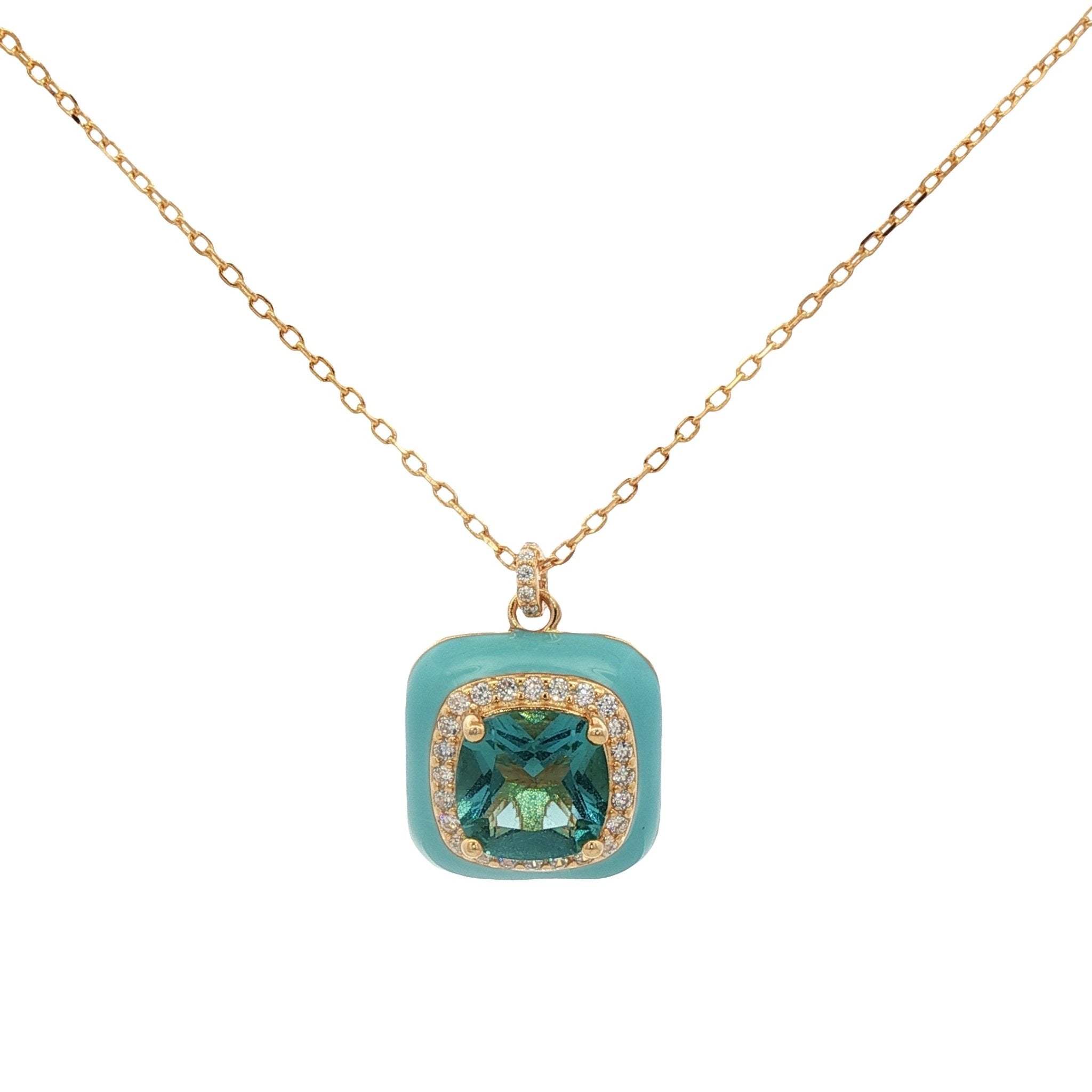 925YG BIG SQUARE SKY BLUE CZ NECKLACE - C'SANTOS