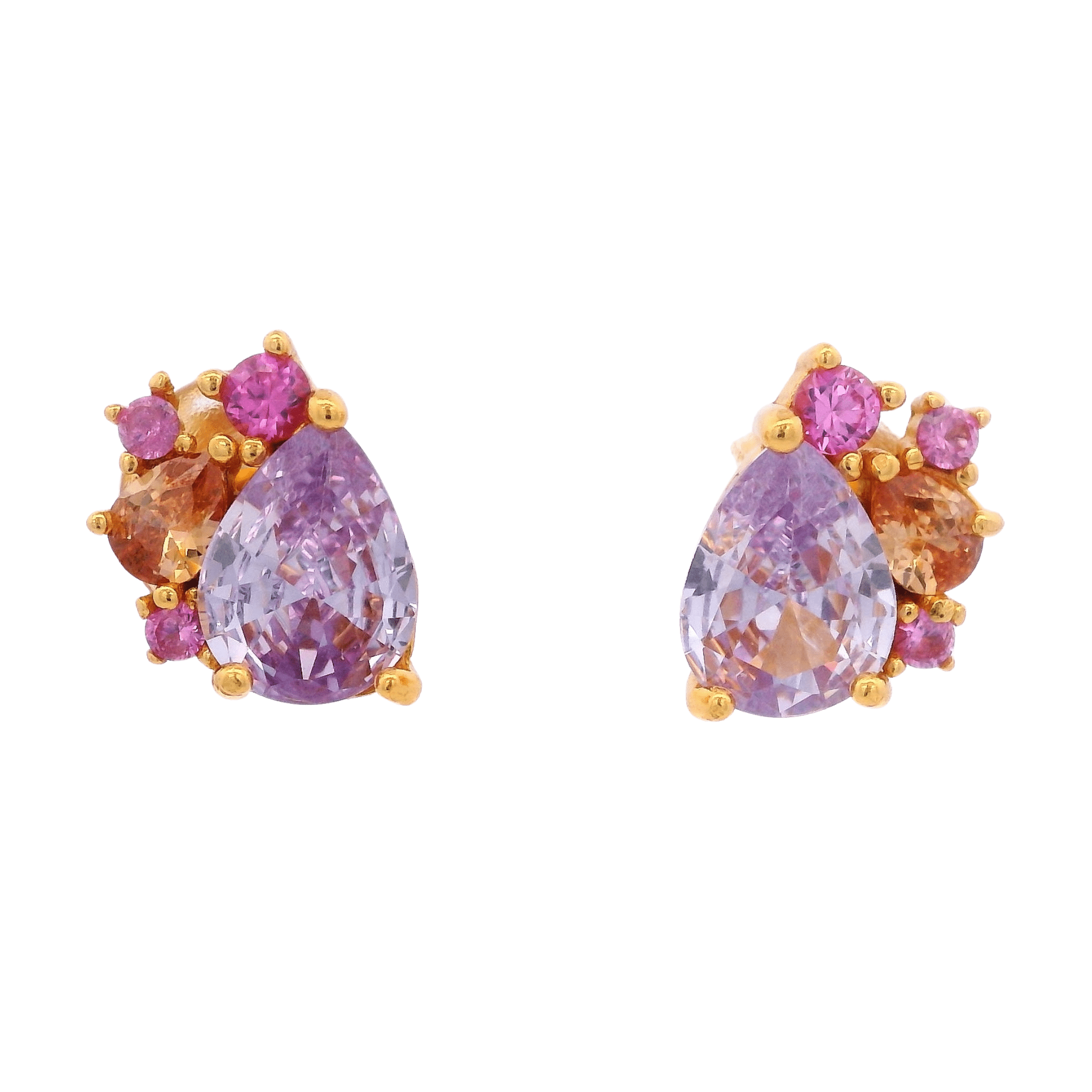 925YG BRIOLETTE AND CLUSTER EARRINGS CZ MULTICOLOR - C'SANTOS