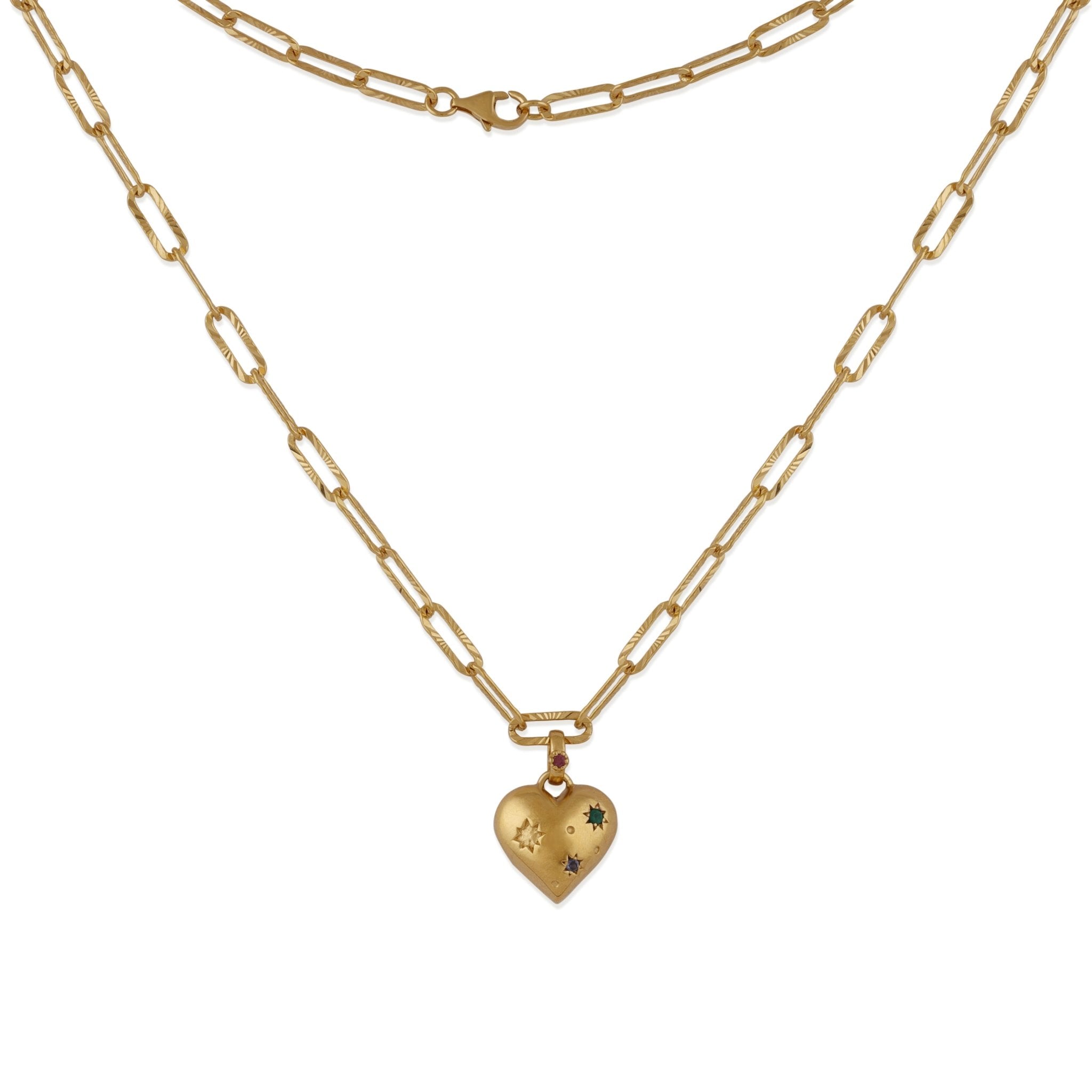 925YG CHUNKY HEART ONYX GREEN GARNET IOLITE NECKLACE - C'SANTOS