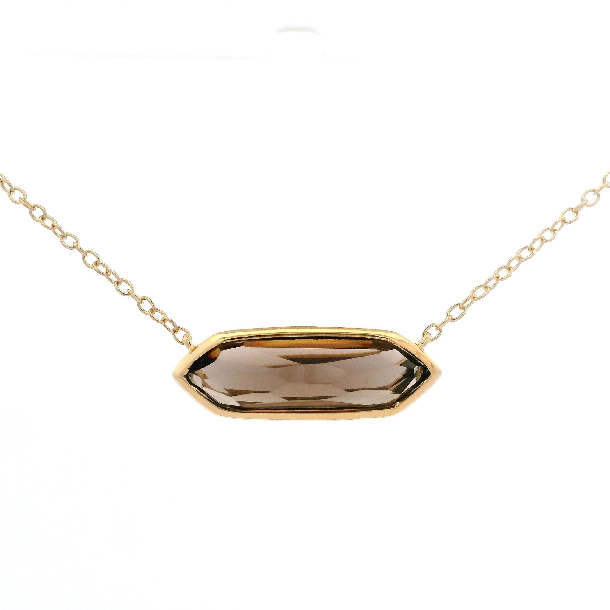 925YG CHUNKY HEXAGONAL SMOKY QUARTZ NECKLACE - C'SANTOS