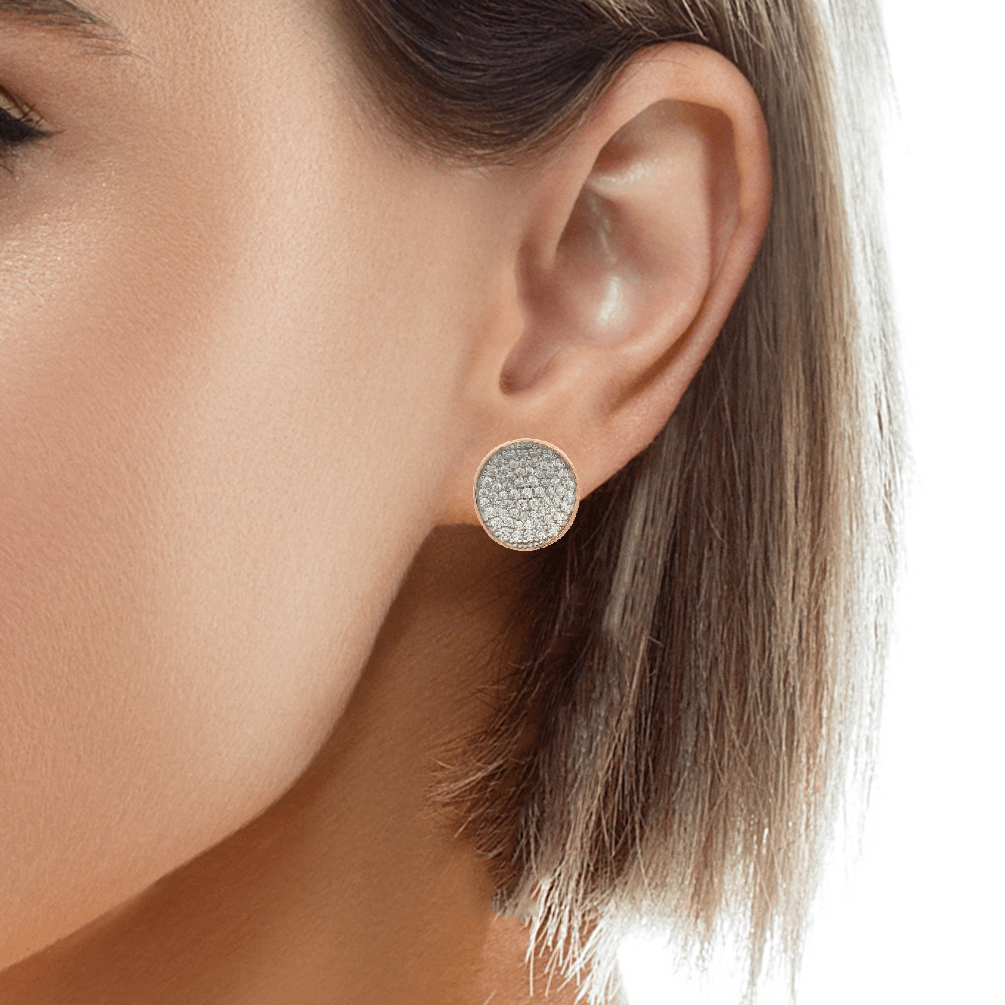 925YG CIRCLE DOME PAVE EARRINGS - C'SANTOS