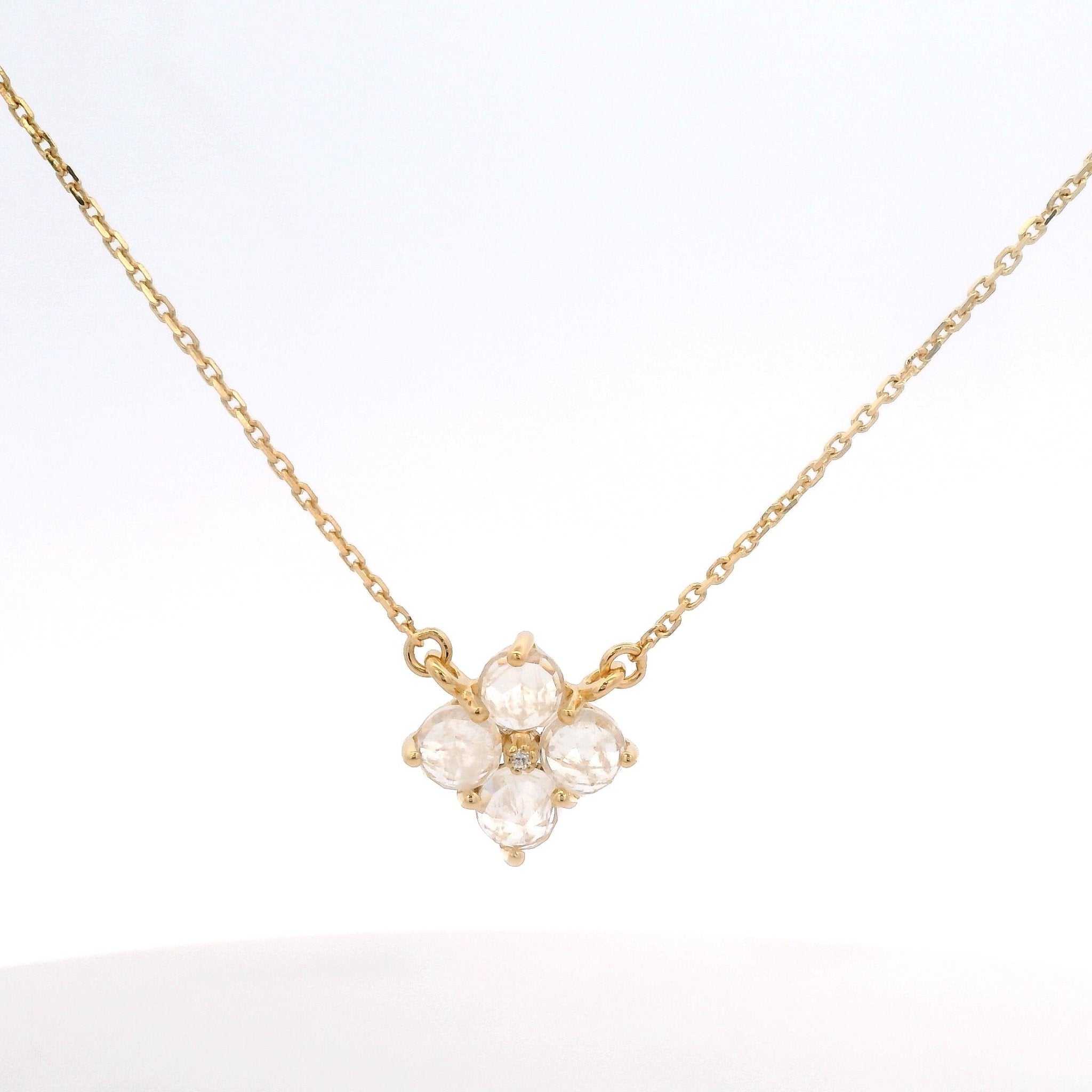 925YG CLOVER MOOSTONE CENTER CZ NECKLACE - C'SANTOS