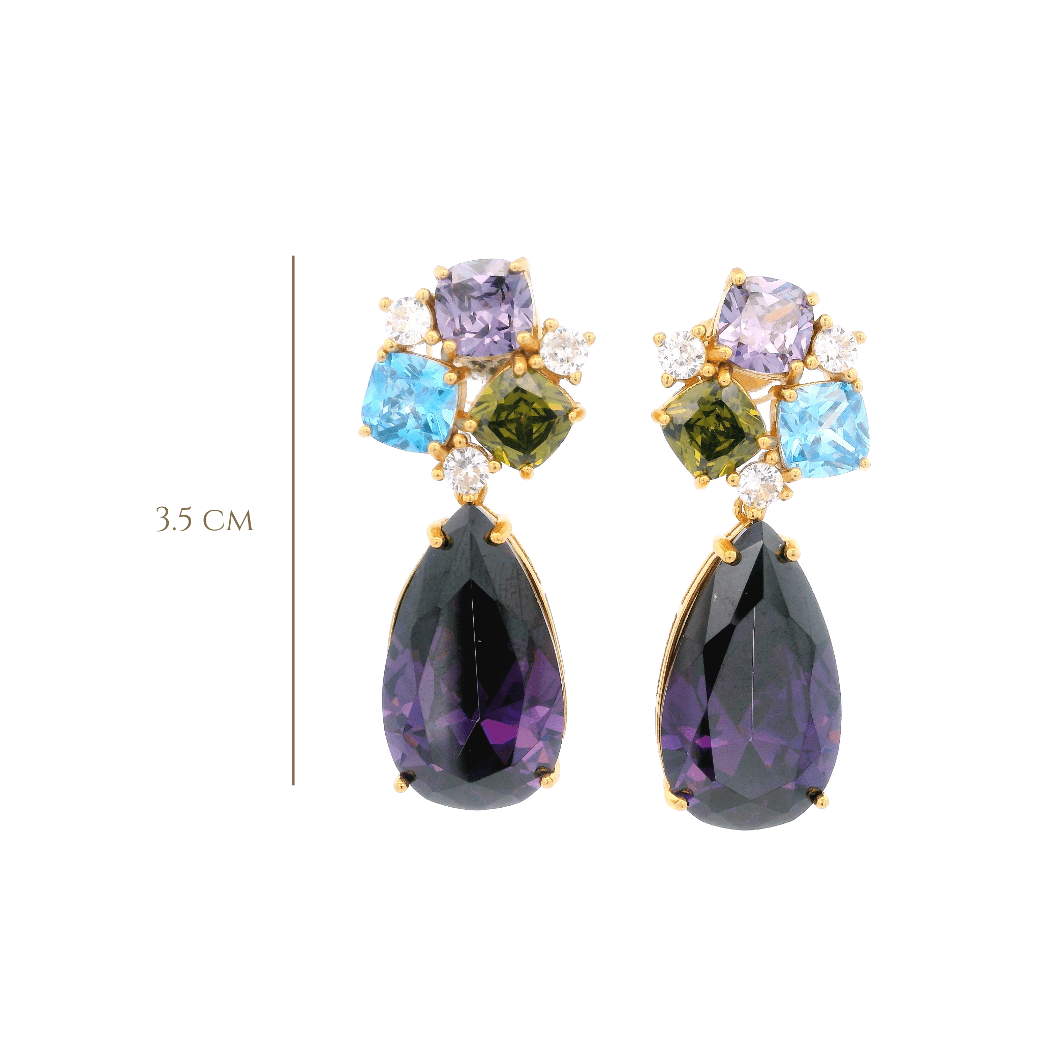 925YG CLUSTER AND DROP EARRINGS AMETHYST & CZ - C'SANTOS