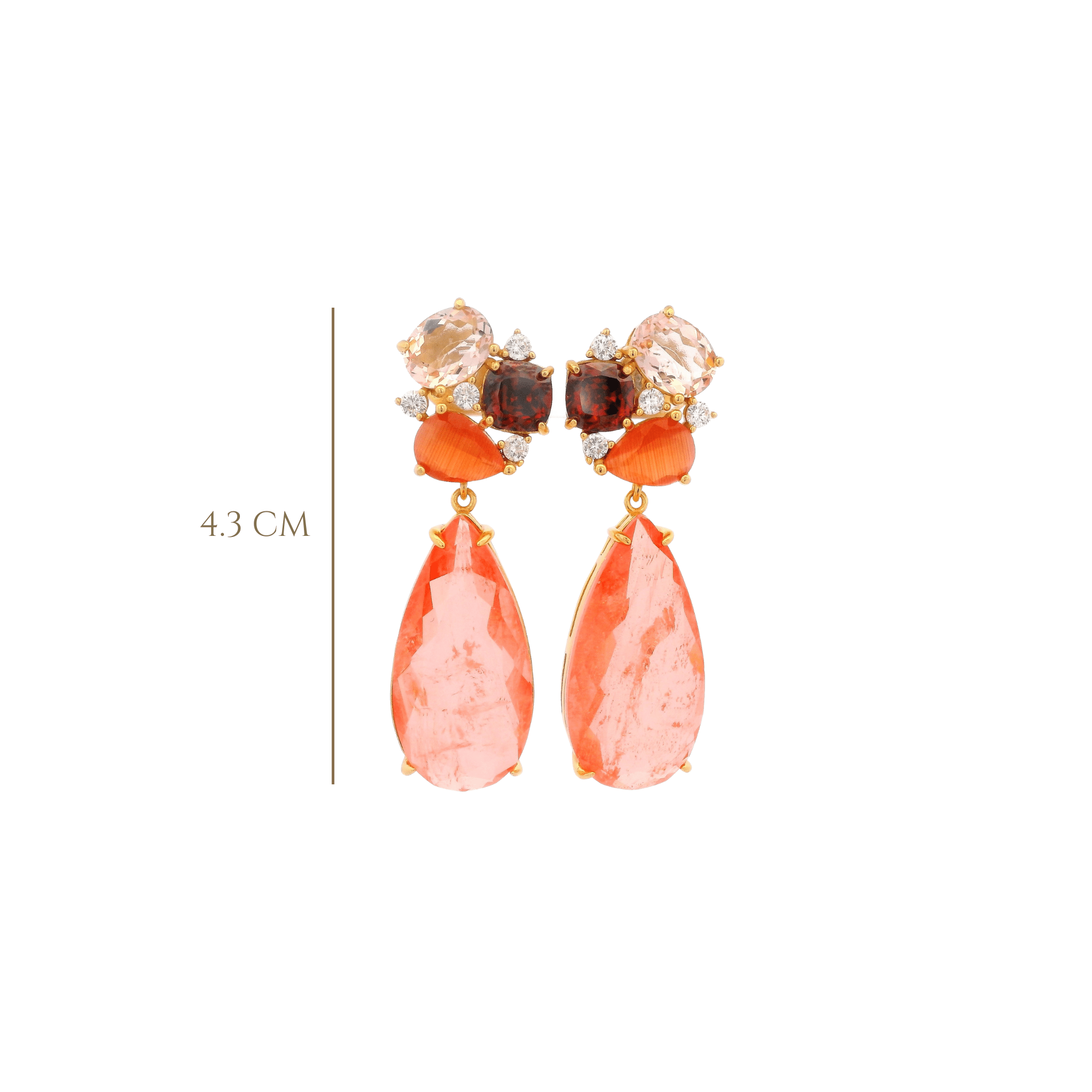 925YG CLUSTER AND DROP EARRINGS QUARTZ & CZ ORAGE - C'SANTOS