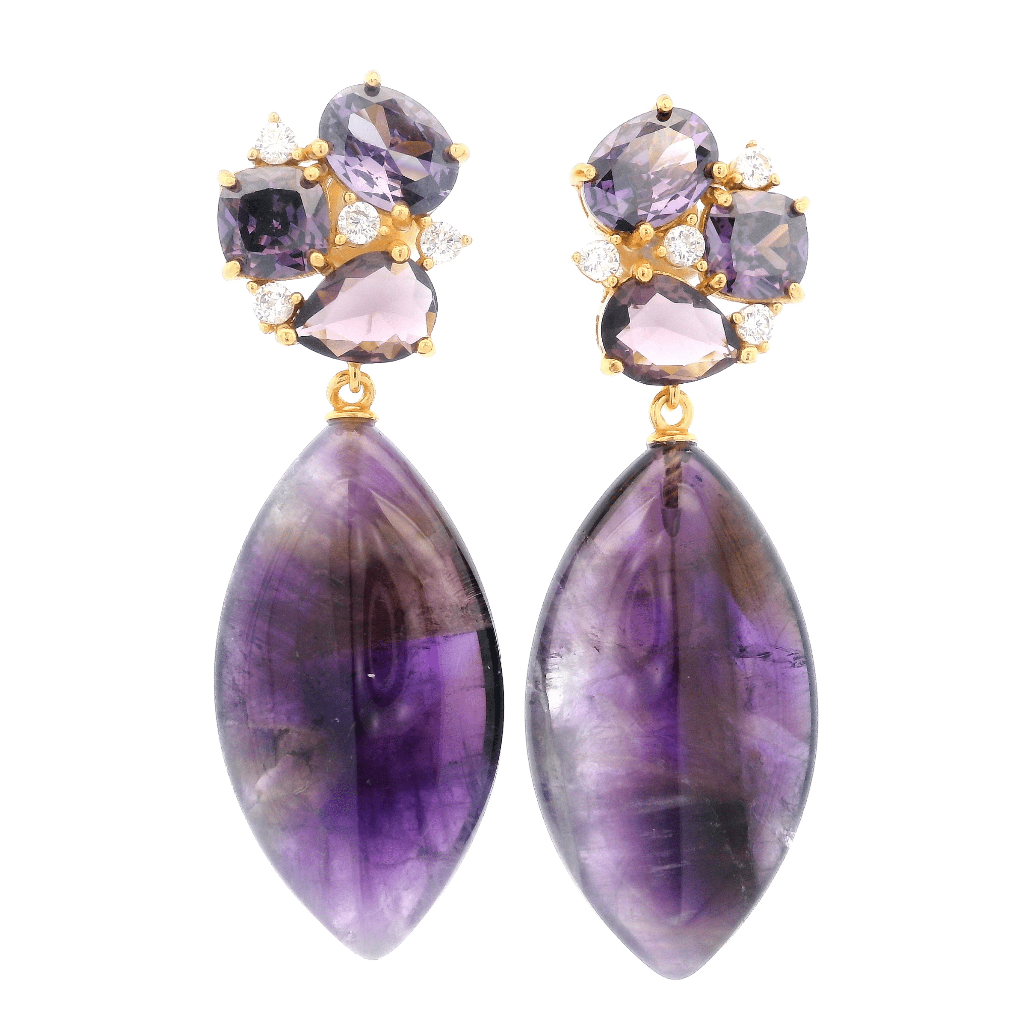 925YG CLUSTER AND DROP MARQUESITA EARRINGS AMETHYST & CZ - C'SANTOS