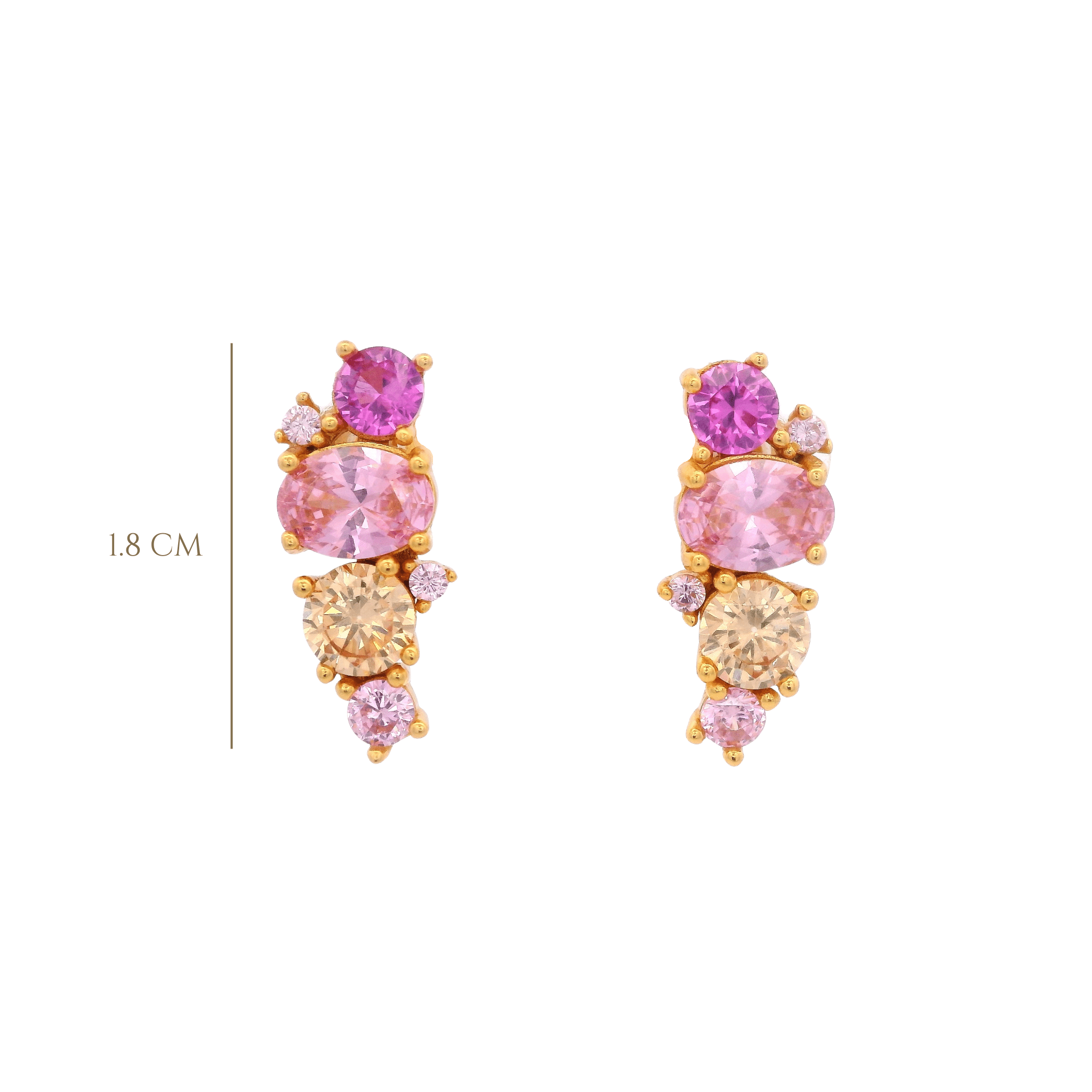 925YG CLUSTER EARRINGS CZ FUSHIA & CZ ROSE - C'SANTOS
