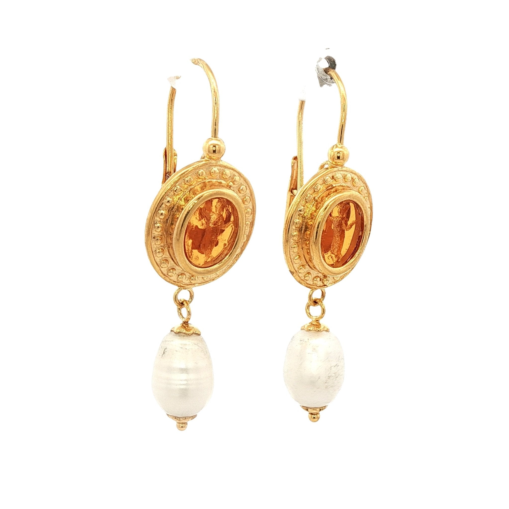925YG DANCING ANGELES AMBAR WITH PEARL EARRINGS - C'SANTOS