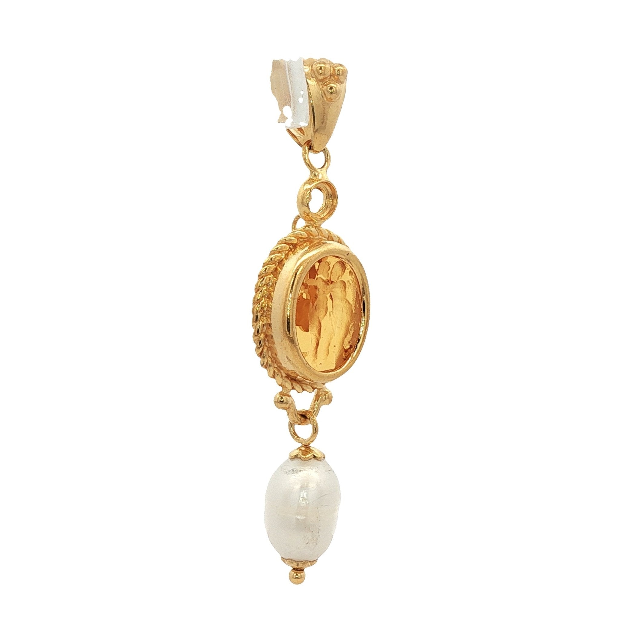 925YG DANCING ANGELES AMBAR WITH PEARL PENDANT - C'SANTOS