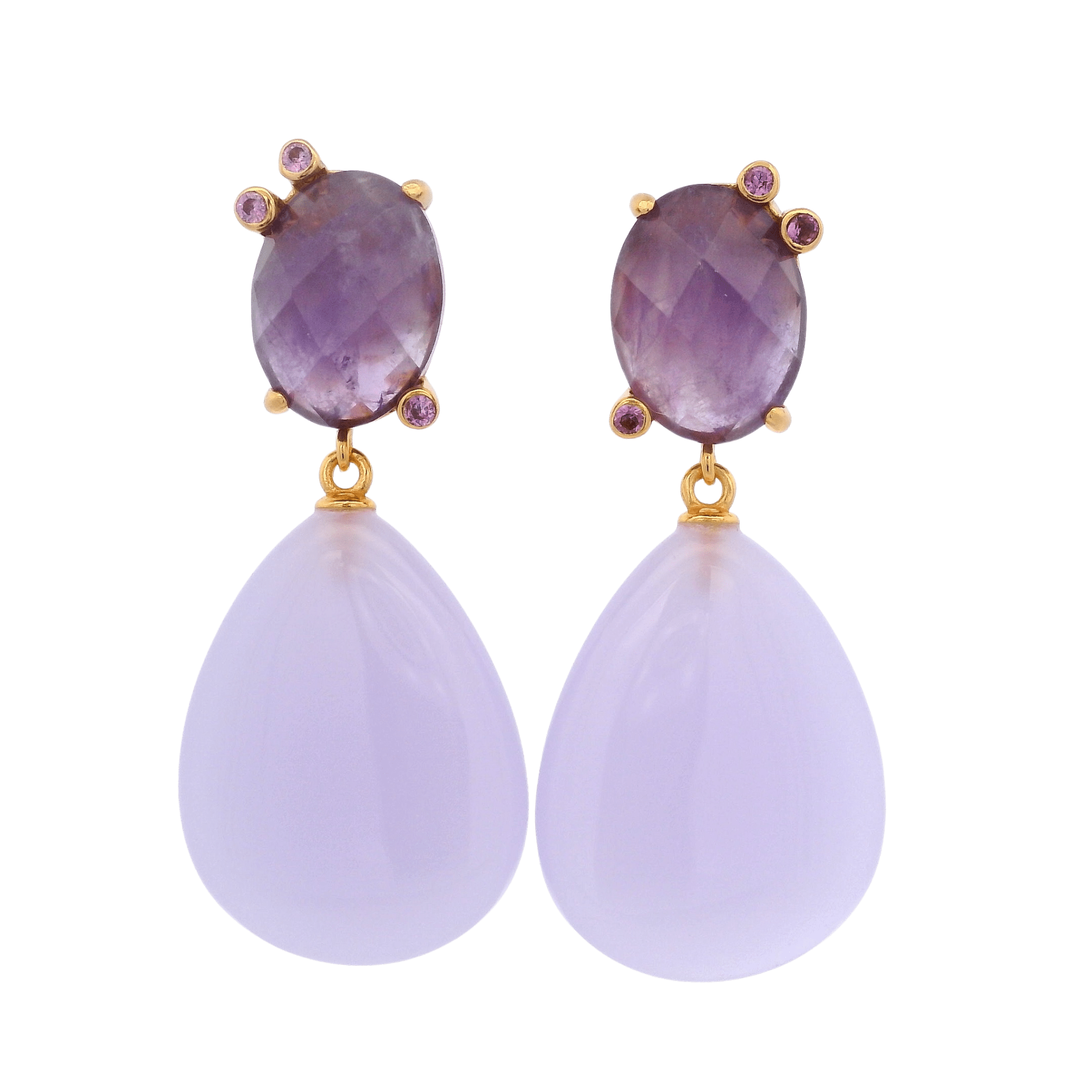 925YG DOUBLE DROP EARRINGS AMETHYST & CZ PURPLE - C'SANTOS