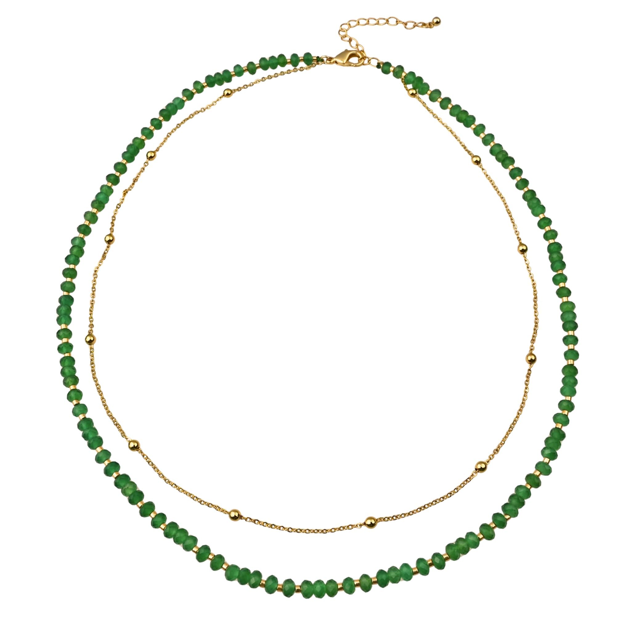 925YG DOUBLE LINE AND BEANDS NECKLACE TOURMALINE GREEN - C'SANTOS