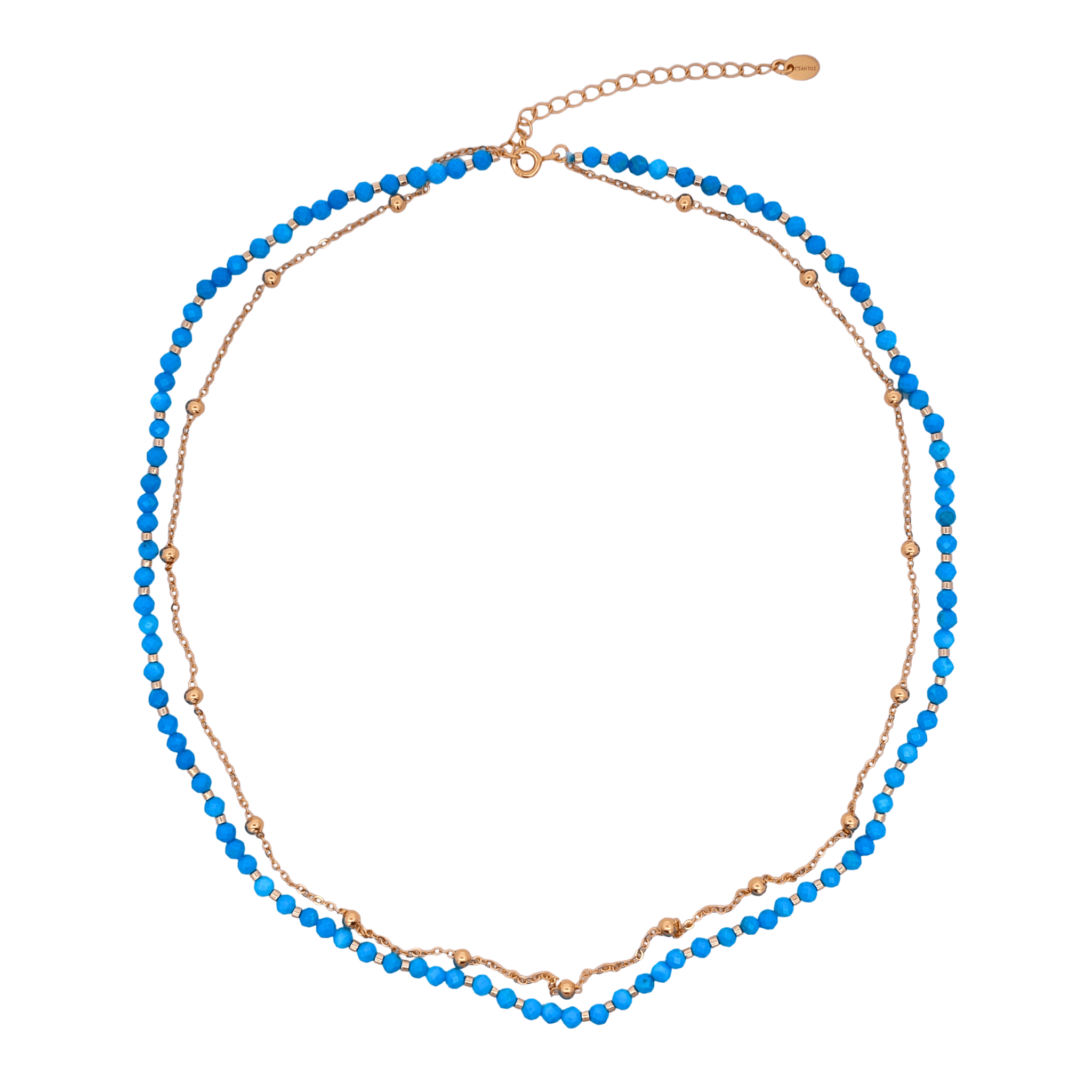 925YG DOUBLE LINE AND BEANDS NECKLACE TQ - C'SANTOS