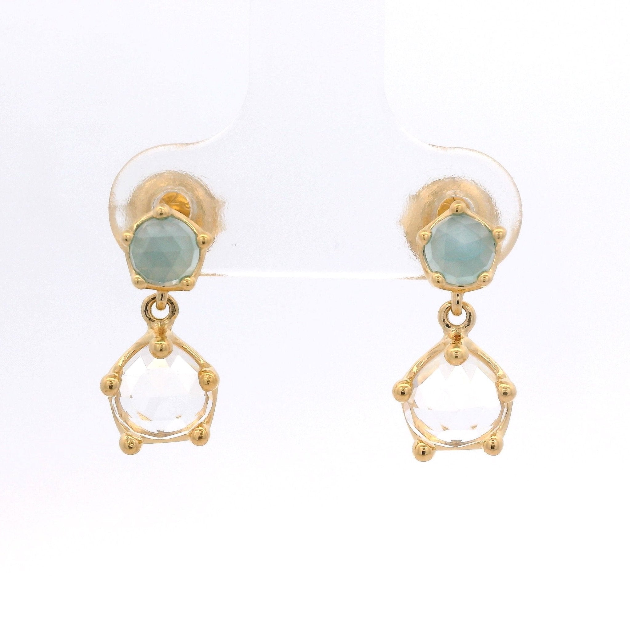 925YG DOUBLE ROUND CHALCEDONY ROCK CRYSTAL EARRINGS - C'SANTOS