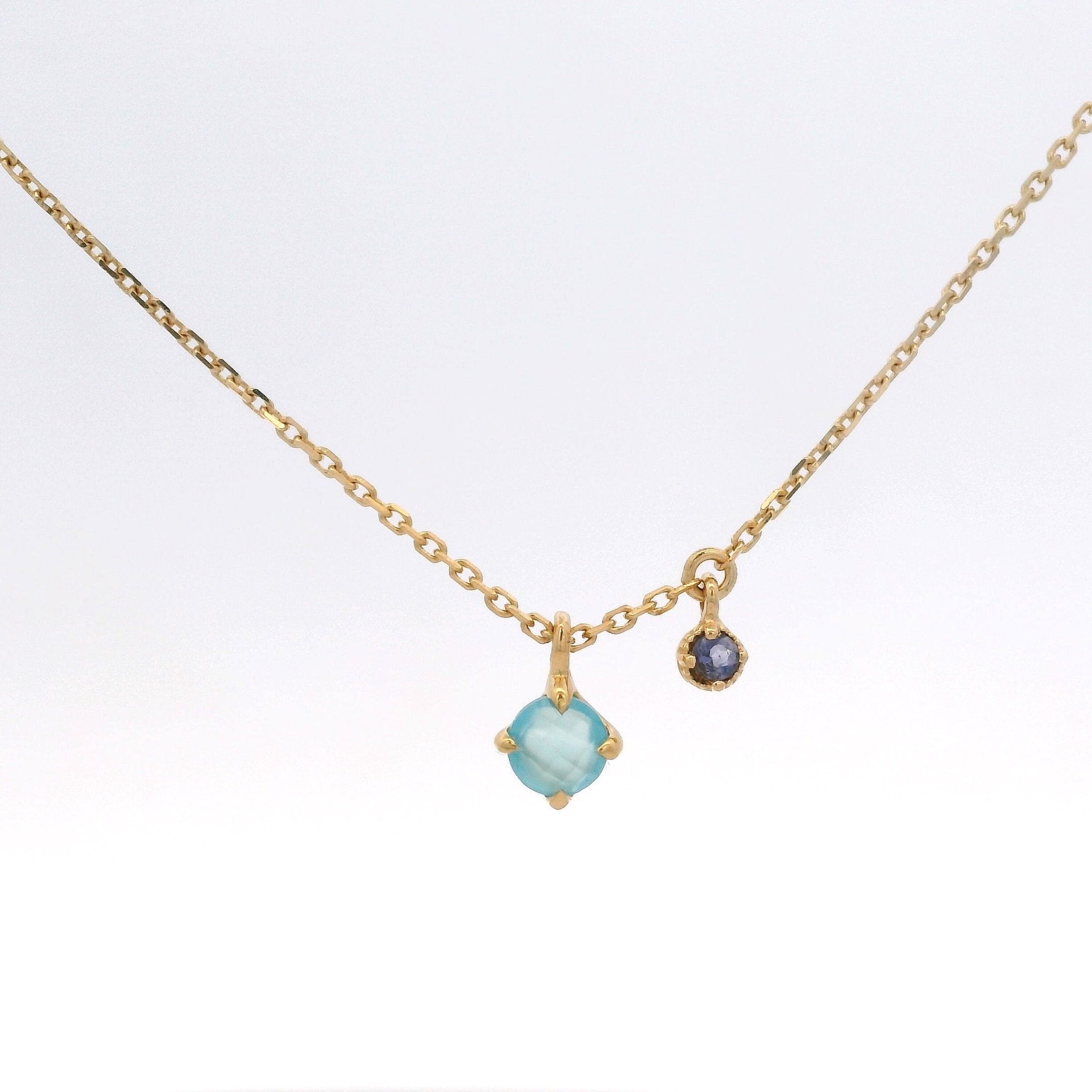 925YG DROP CHALCEDONY AND MINI BEZEL IOLITE NECKLACE - C'SANTOS