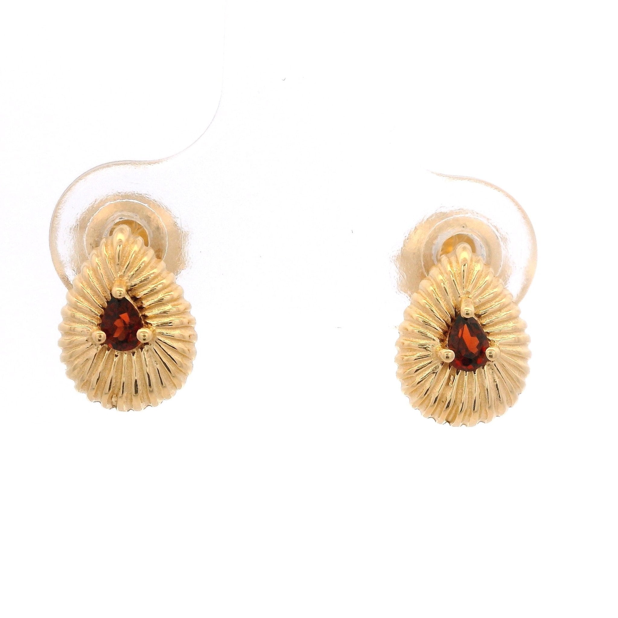 925YG DROP TEXTURE CENTER GARNET EARRINGS - C'SANTOS
