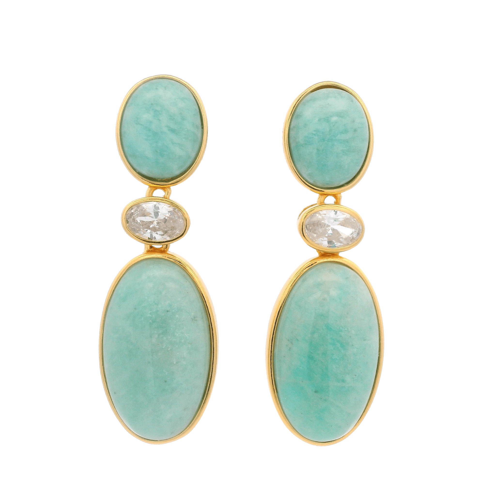 925YG DROP TRIPLE SHAPE EARRINGS AMAZONITE & CZ - C'SANTOS